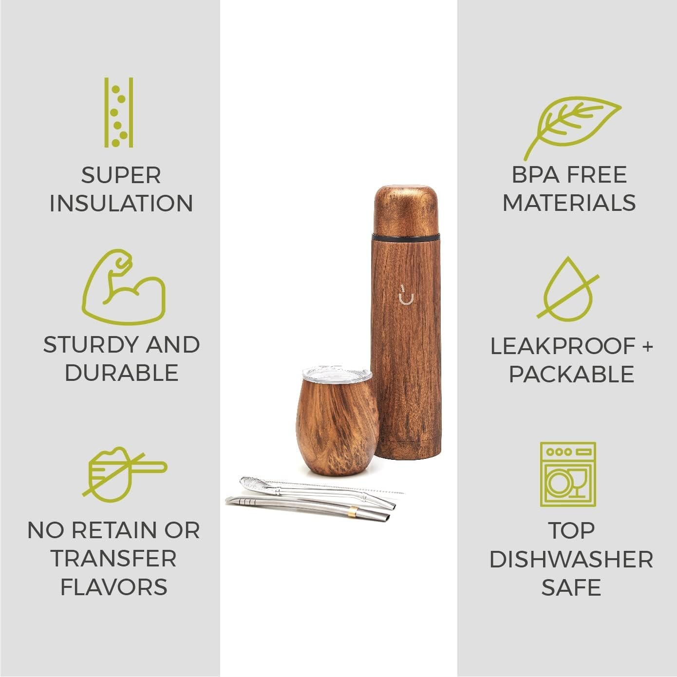 Complete Yerba Mate Set Modern Mate Gourd Thermal Flask Bombilla & Cleaning