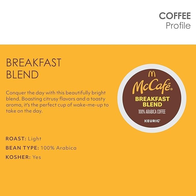 McCafe, Breakfast Blend Coffee, Keurig Single Serve K-Cup Pods, 72 Count