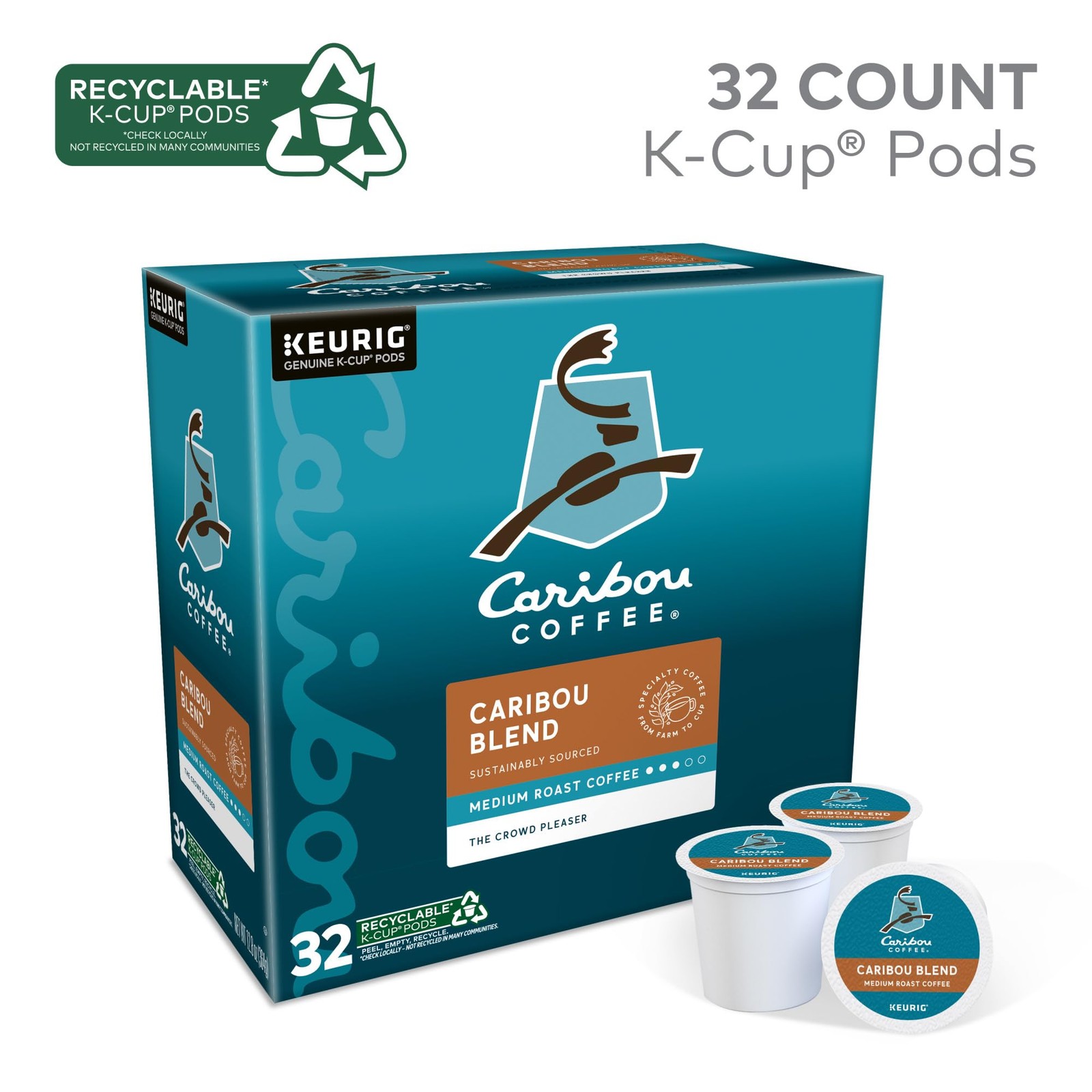 Caribou Blend, Keurig Single-Serve K-Cup Pods, Medium Roast Coffee, 32 Count(…