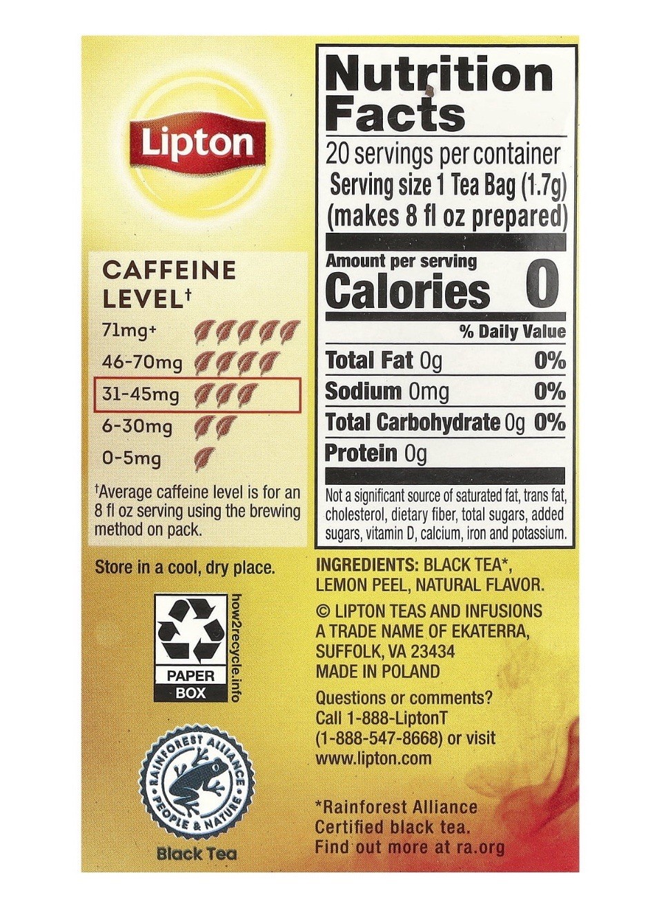 2 PK – Lipton Black Tea w/ 🍋 Lemon Peels – Pyramid Tea Bags / 40 Total Pyramid