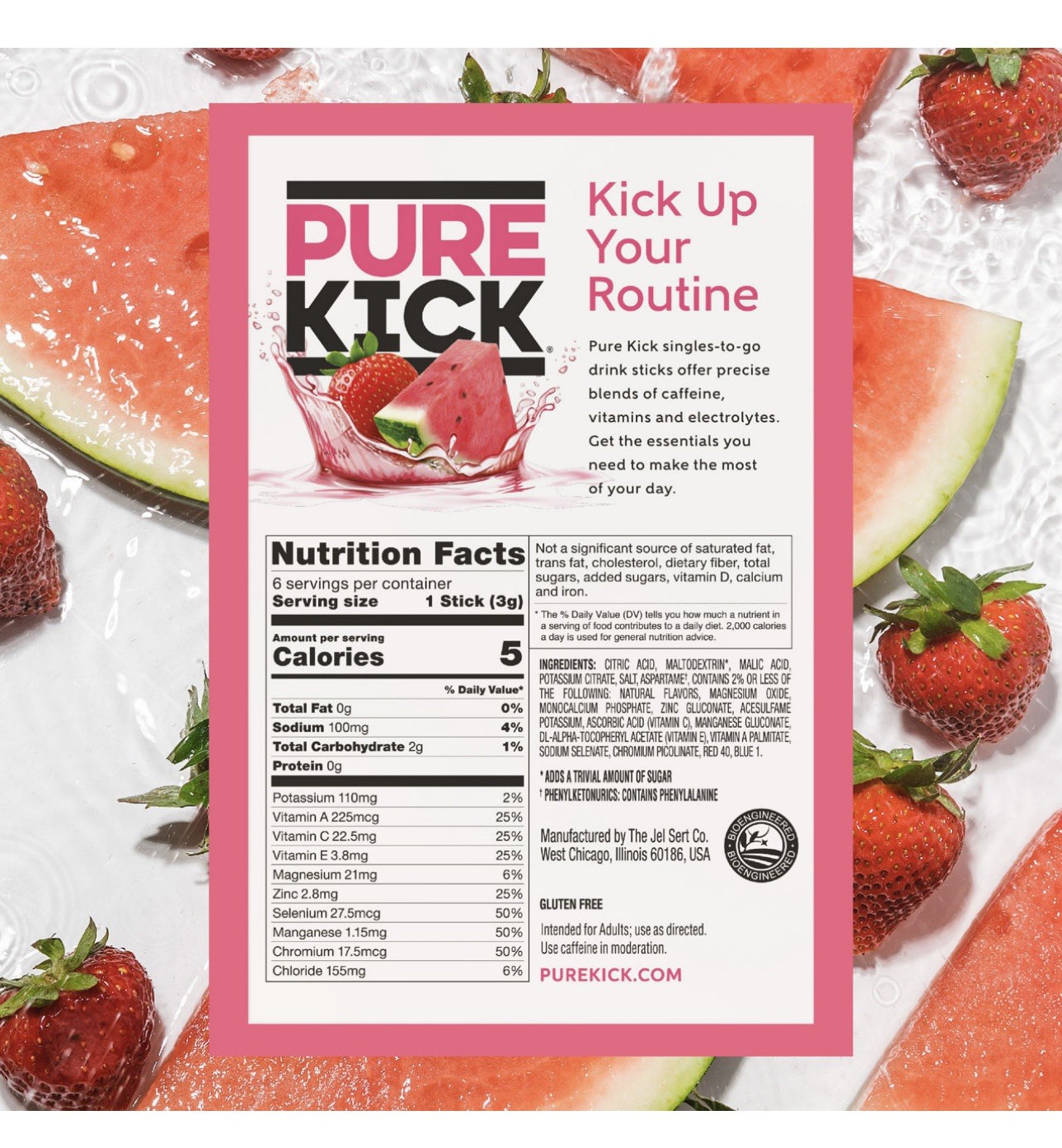 Pure Kick Strawberry Watermelon Hydrate Drink Mix Lot of 6 Boxes Zero Sugar