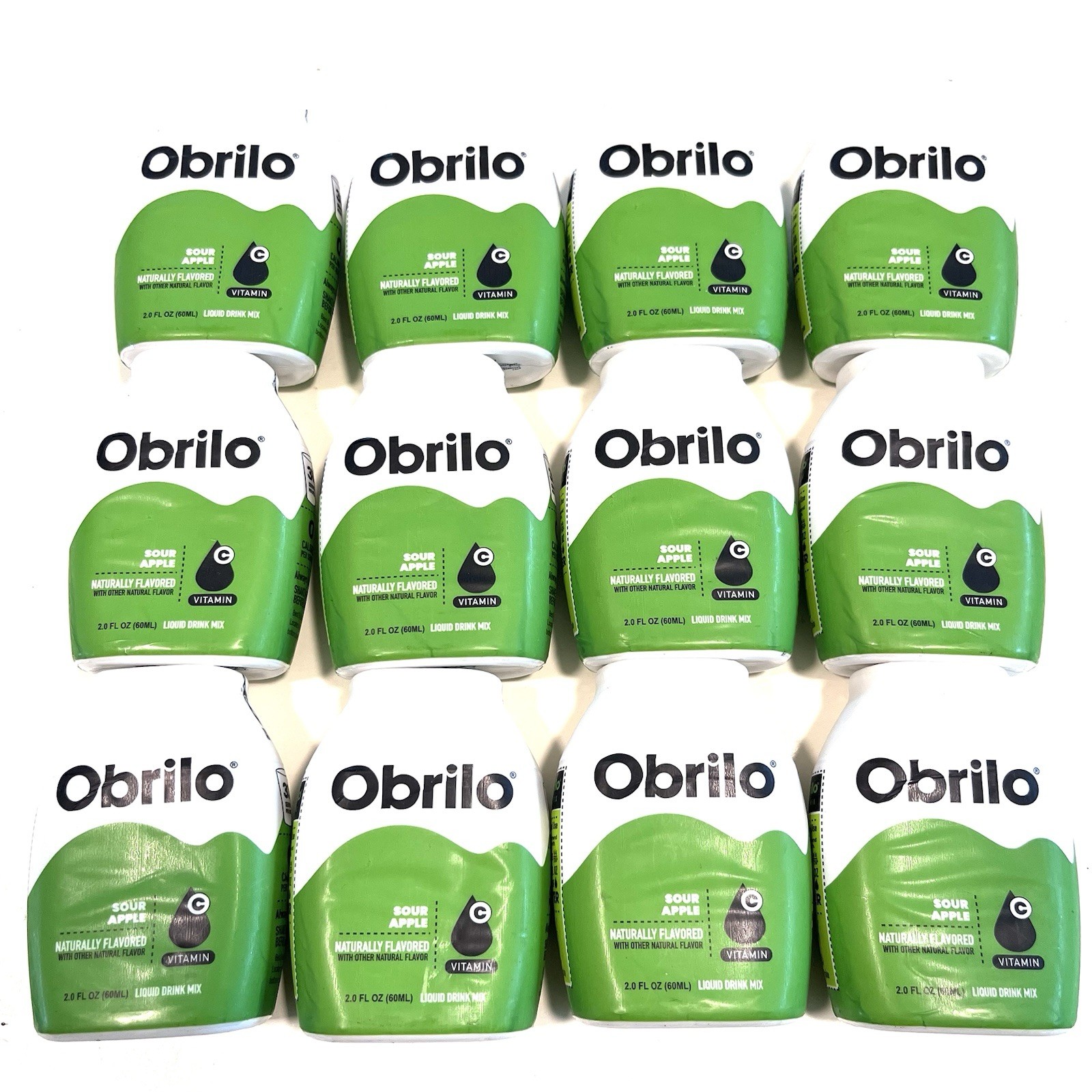 Lot Of 12 Obrilo Sour Apple Water Enhancer Liquid Flavoring Drops – ZERO Dyes