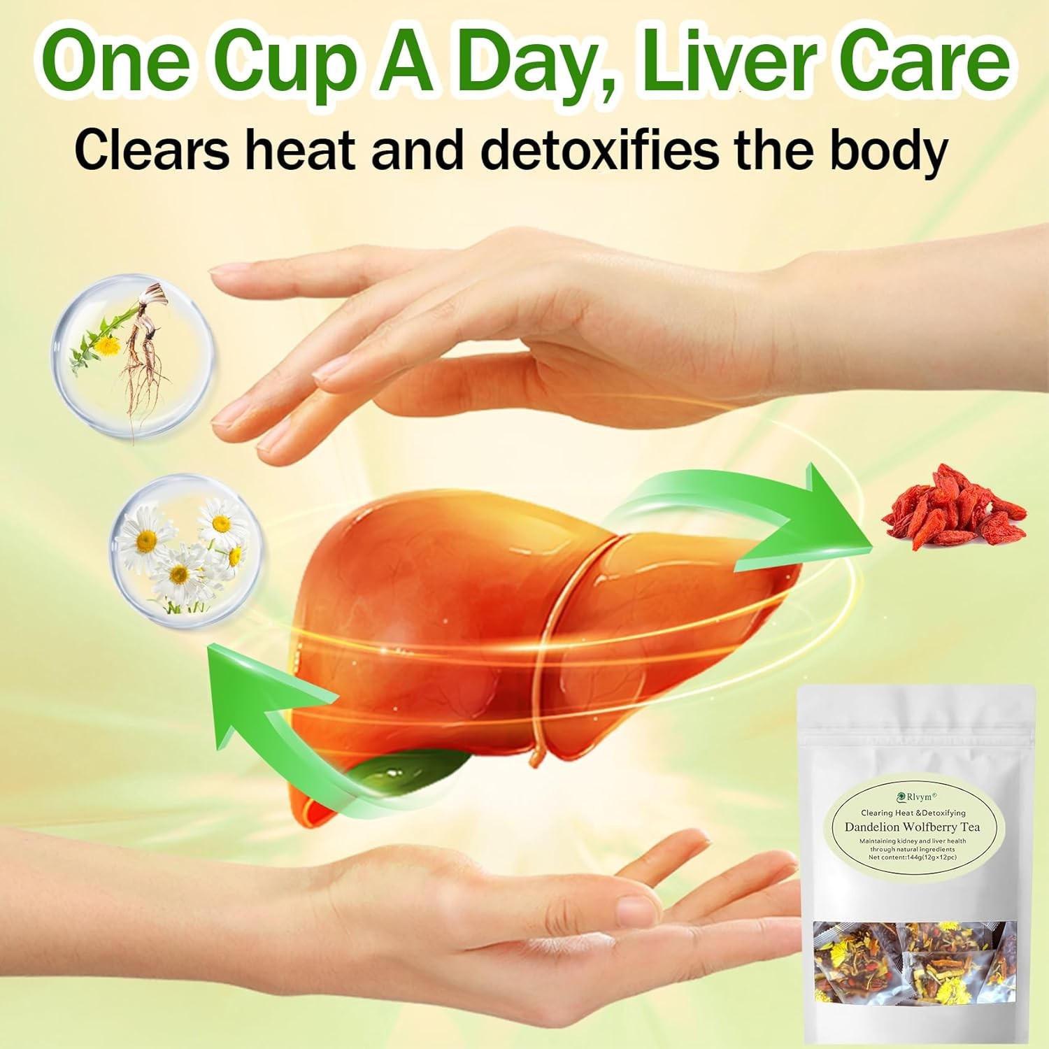 15Bags Dandelion Wolfberry Tea, Natural Kidneys & Liver Health Goji Berry Chrysa