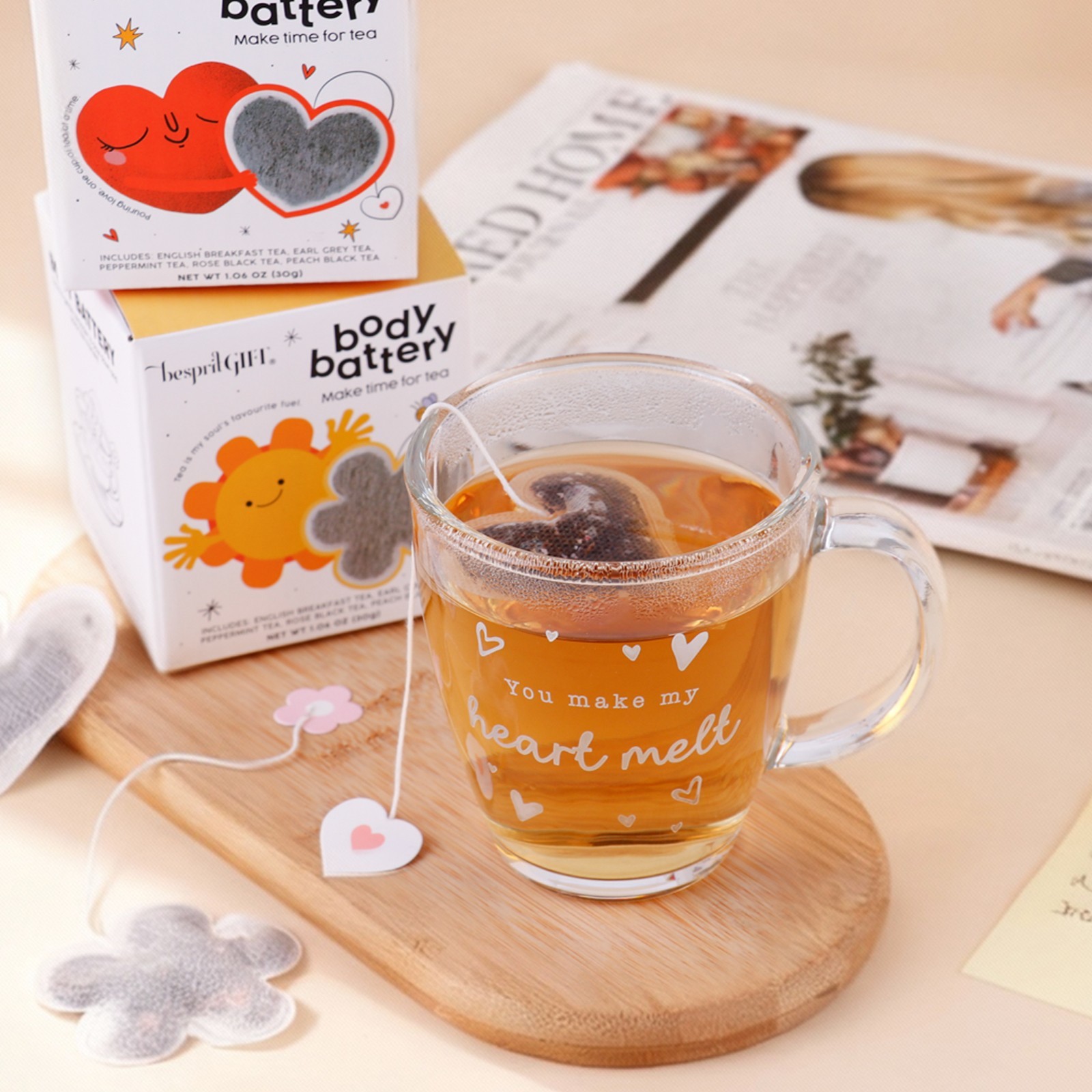 20 Count Heart Tea Bags, 5 Mixed Flavors – Daily Sip Gift for Family & Friend