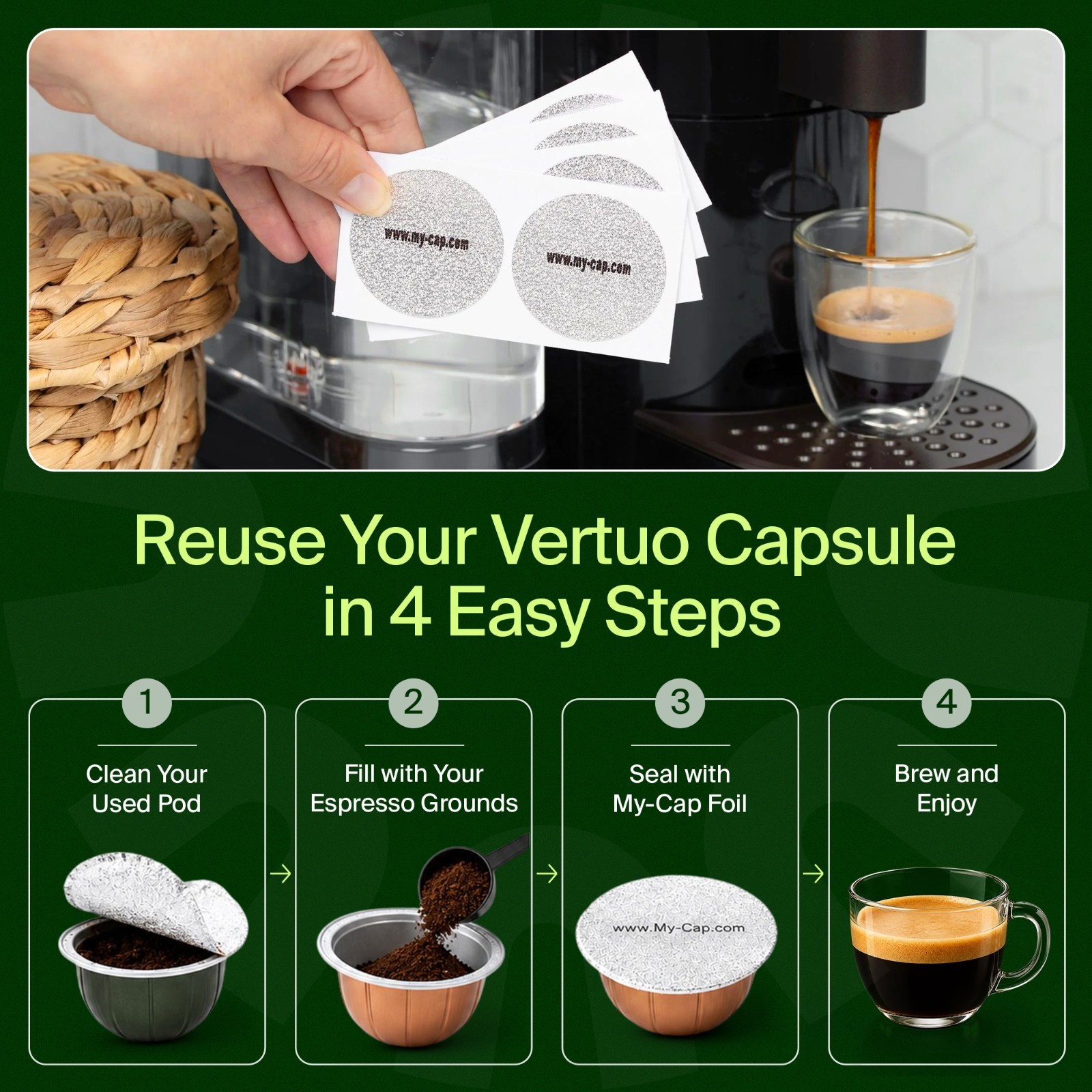 My-Cap’s 100 Foils to Reuse Capsules for Nespresso® VertuoLine Brewers