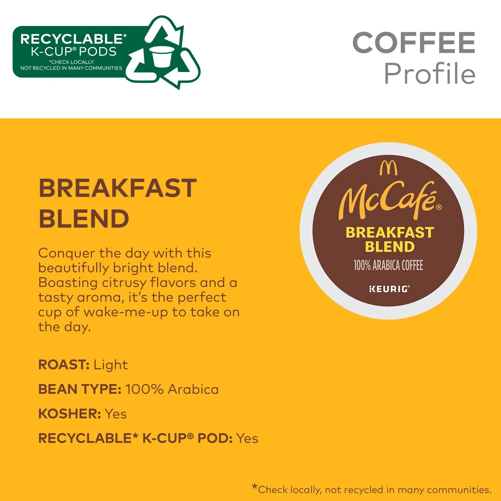 McCafe, Breakfast Blend Coffee, Keurig Single Serve K-Cup Pods, 96 Count
