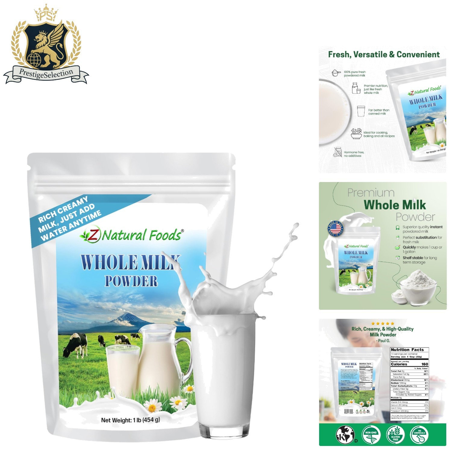 Organic Whole Milk Powder, 1 lb | Non-GMO, Kosher-Certified, Gluten-Free Delight