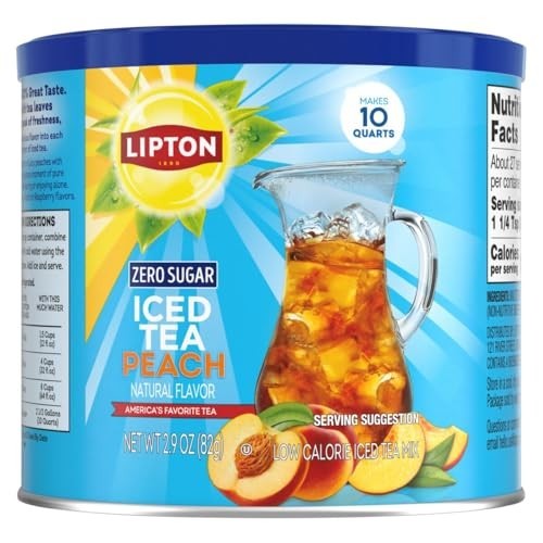 Diet Peach Iced Tea Mix Powder 10 Quarts Zero Sugar Caffeinated Instant Drink