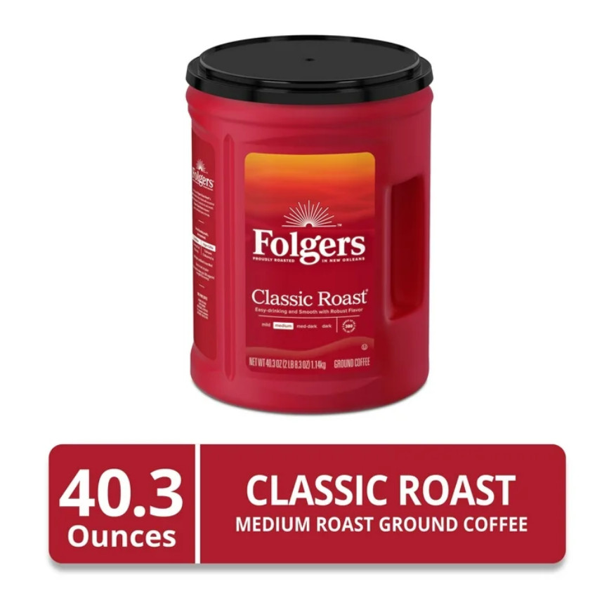 Folgers Classic Roast Ground Coffee, Medium Roast, 40.3 oz Canister