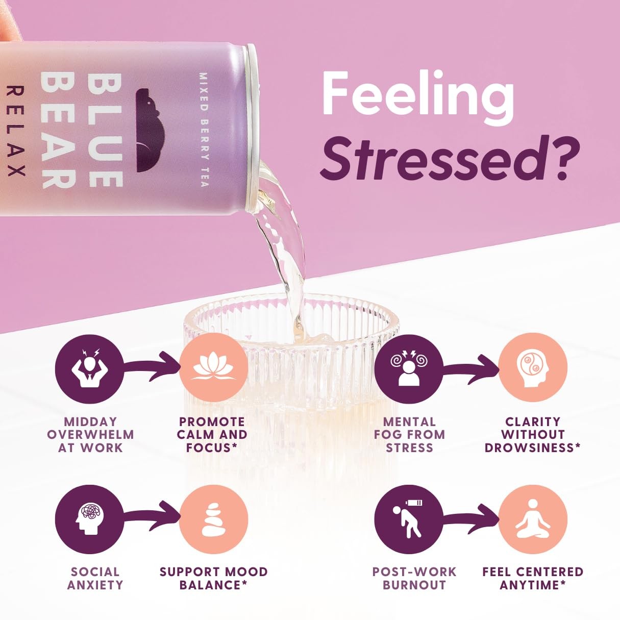 Adaptogen Drink Mixed Berry Tea, Caffeine-Free, Zero Sugar, 8.4 Fl Oz – Stress