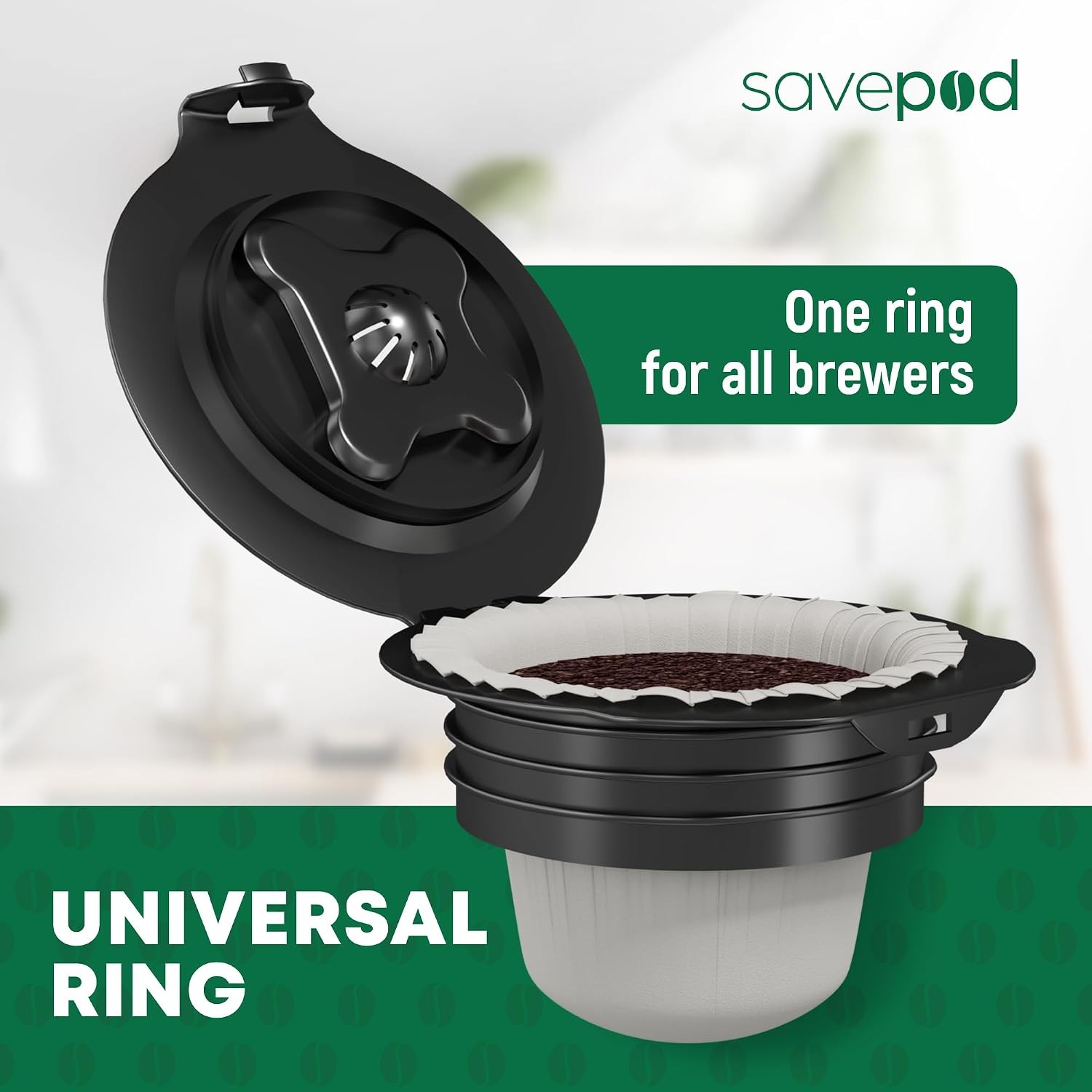 SavePod Universal Ring for Reusable Coffee Pods, 1 Pack, Black | Compatible with