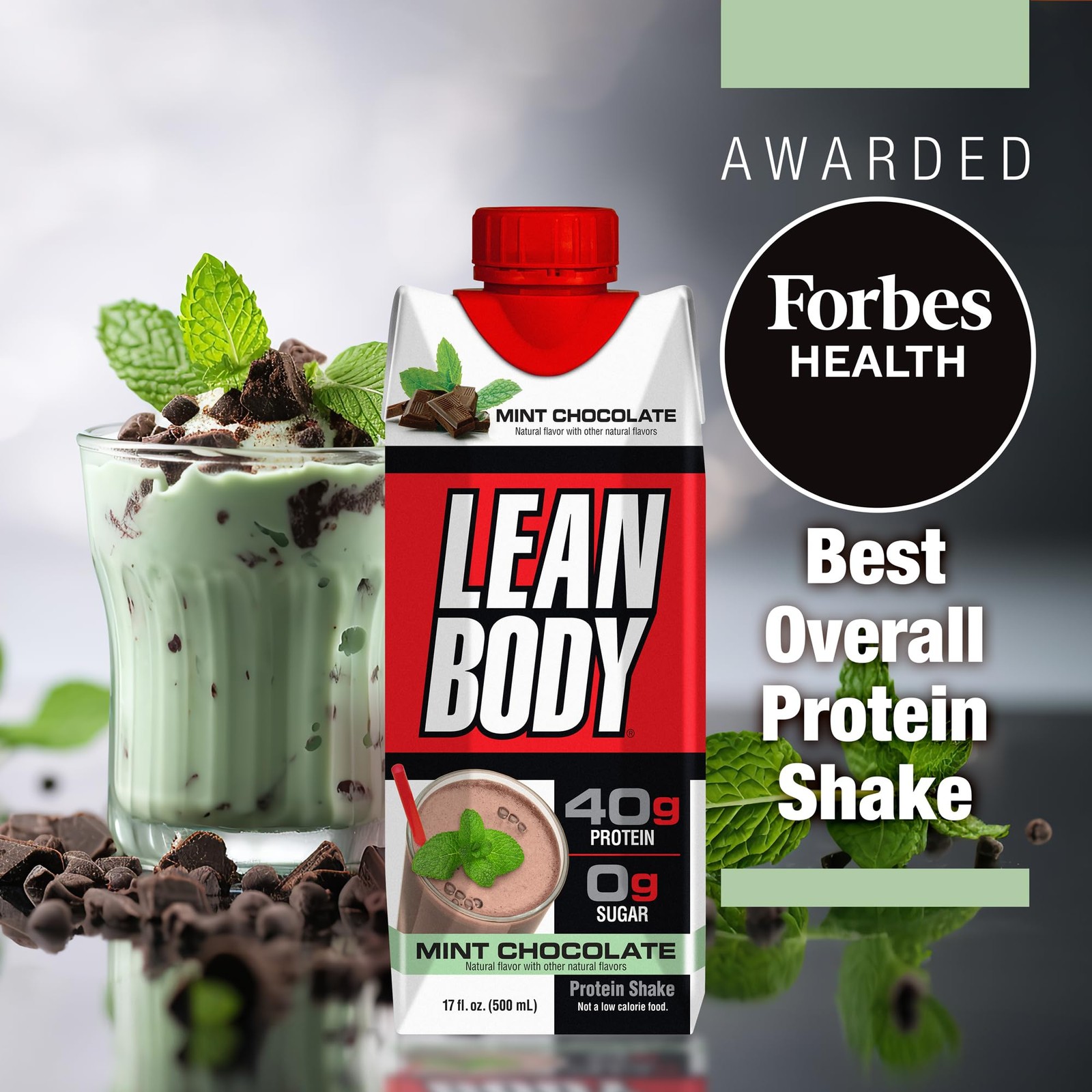 Labrada Lean Body Ready-to-Drink Mint 17 Fl Oz (Pack of 12), Red and White