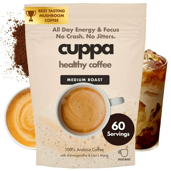 Cuppa Instant Mushroom Coffee Medium Roast 60 Servings Lion’s Mane New