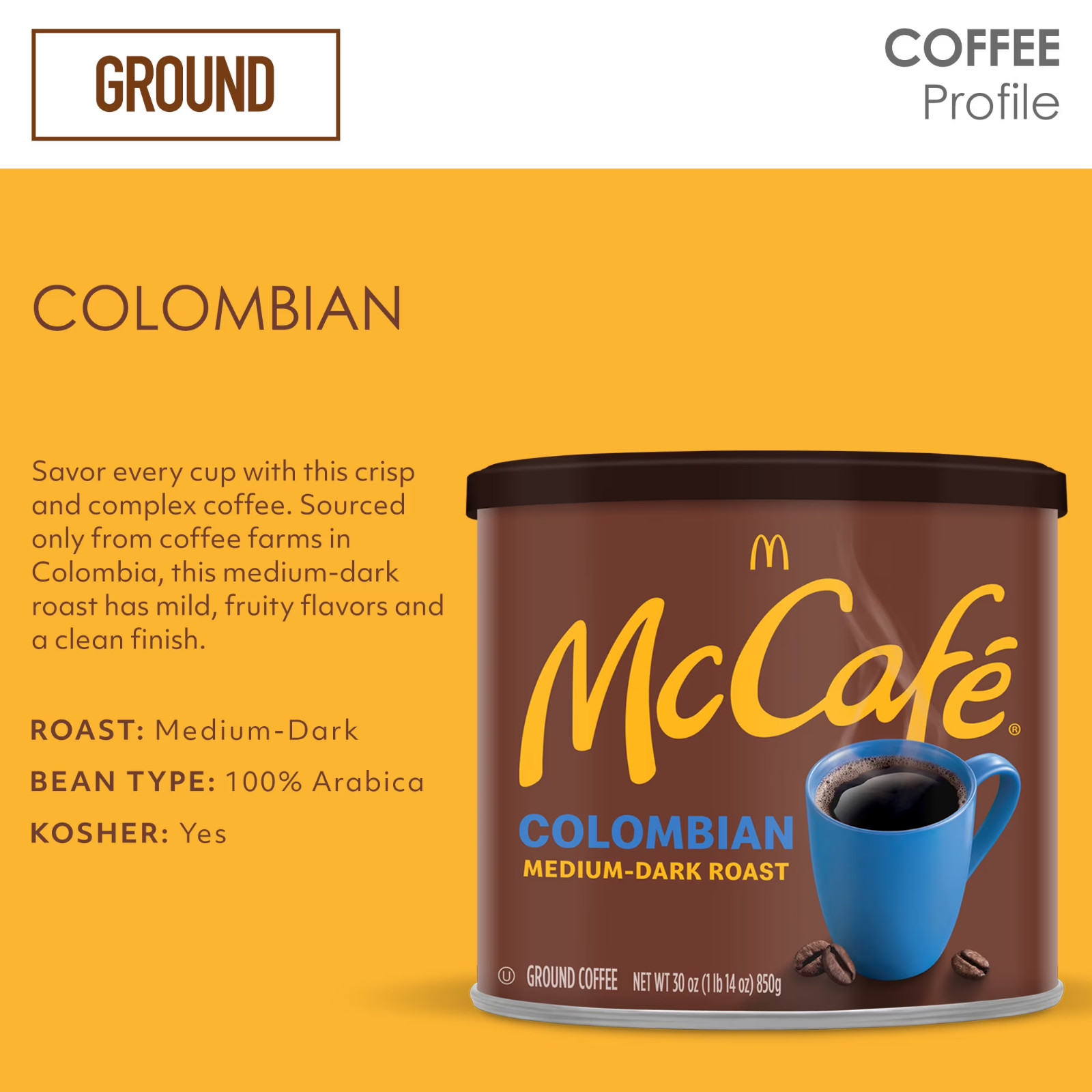 2 Pack McCafe Colombian, Medium-Dark Roast, Ground Coffee, 30 oz
