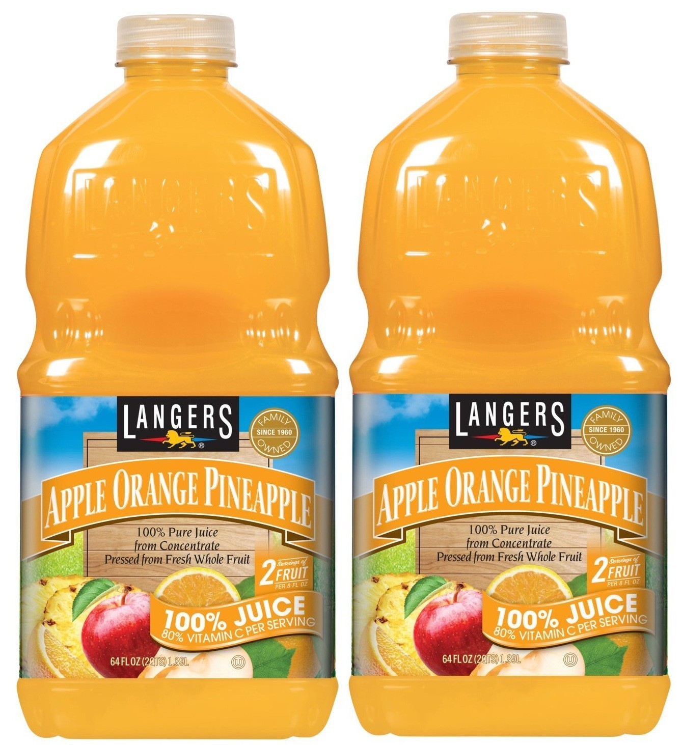 2 PACK- Langers Apple Orange Pineapple 100% Juice 64 Fl Oz (Each)