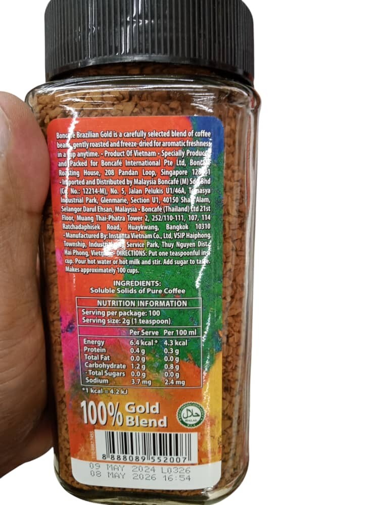 BONCAFE BRAZILIAN 100% GOLD BLEND AROMA FREEZE DRIED ( 200g )