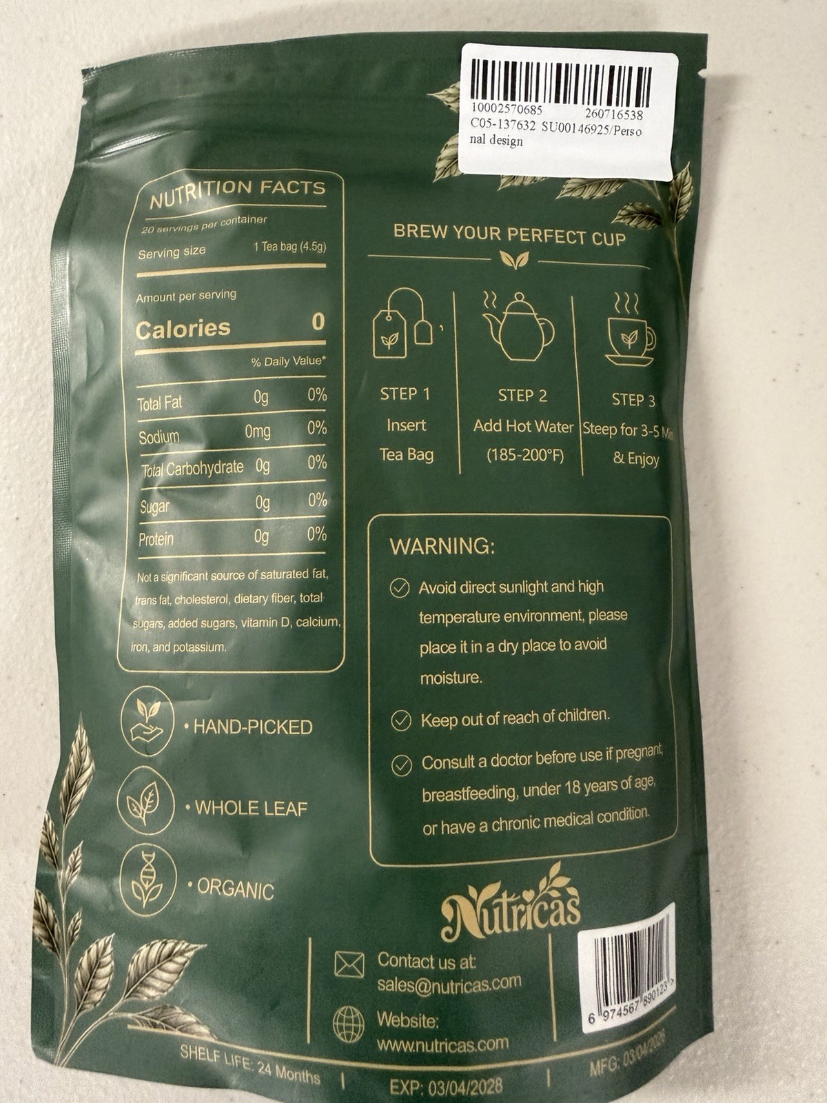 Nutricas Oolong Tea – Five 20 bag packages (100 bags total)
