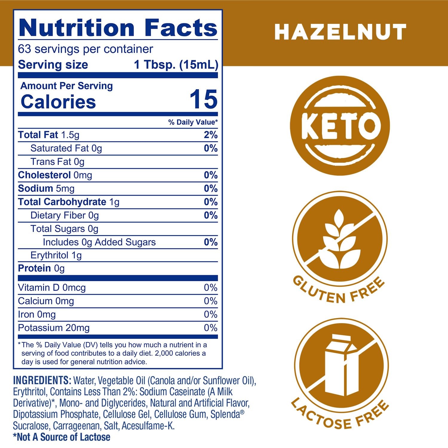 Sugar Free Hazelnut Coffee Creamer, 32 Fl Oz.