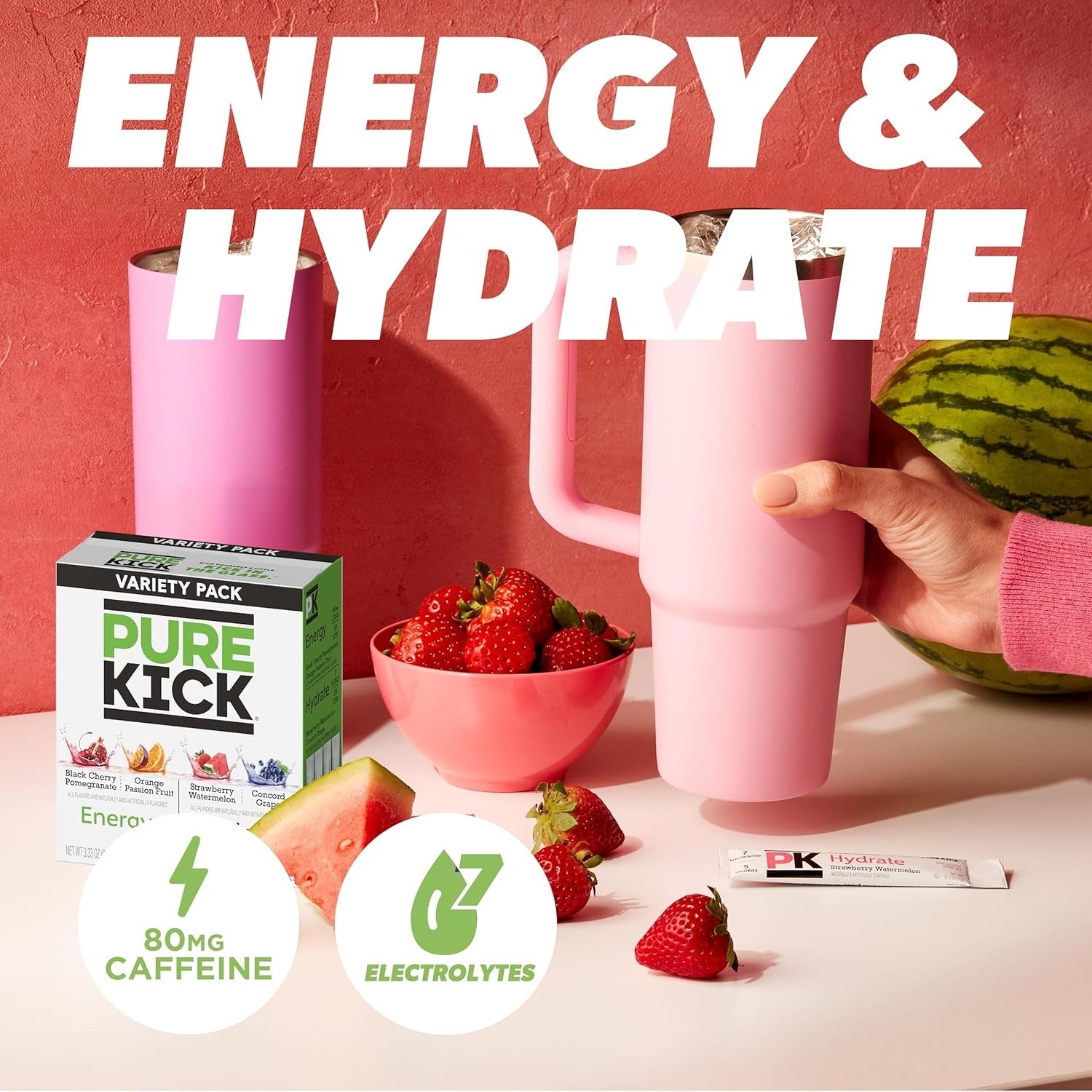 PURE KICK Energy &Hydrate Singles To Go Drink Mix Variety Pack 40 Count 5/2027