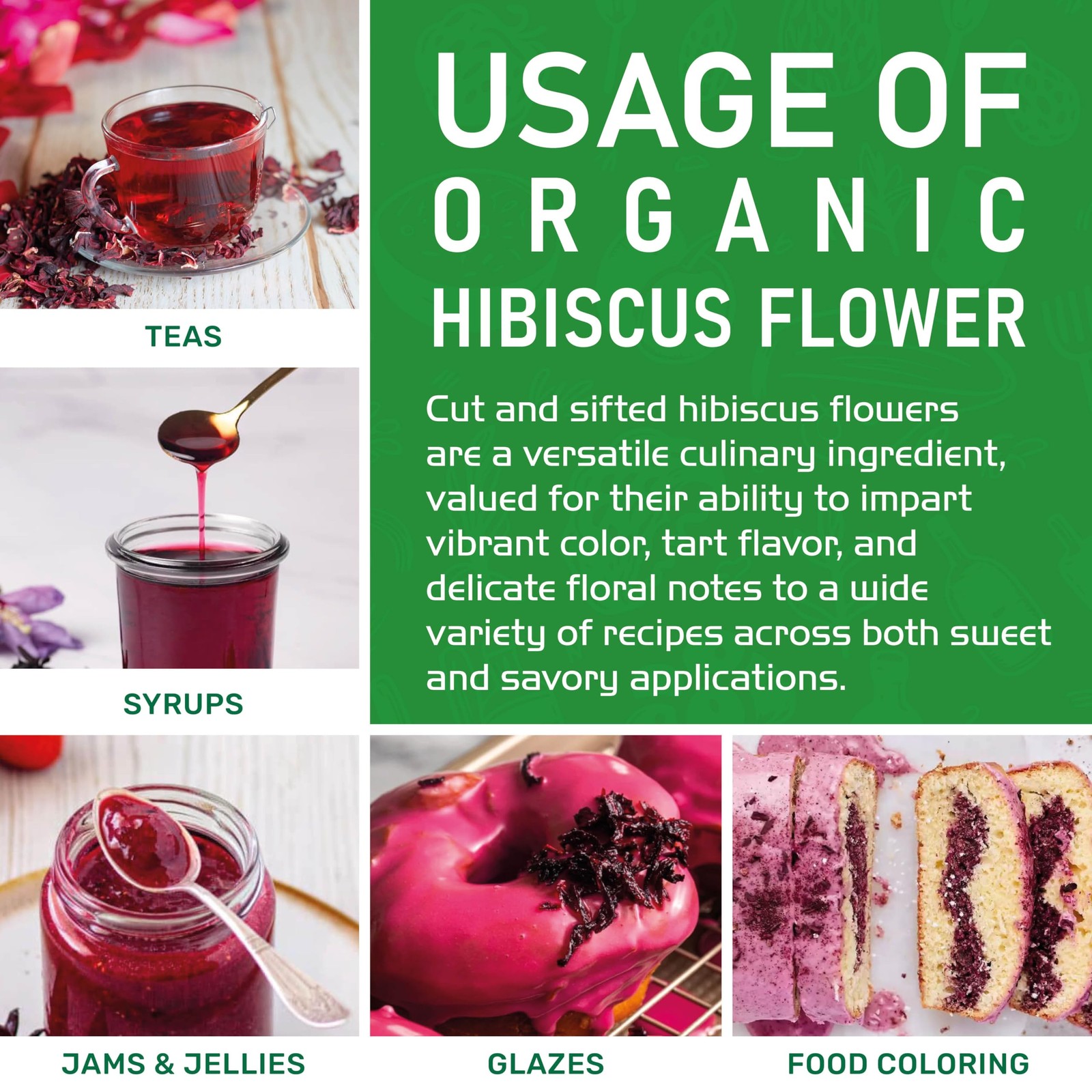 Organic Hibiscus Flowers 1 LB Bulk – 100% Pure, Cut & Sifted, Gluten Free,