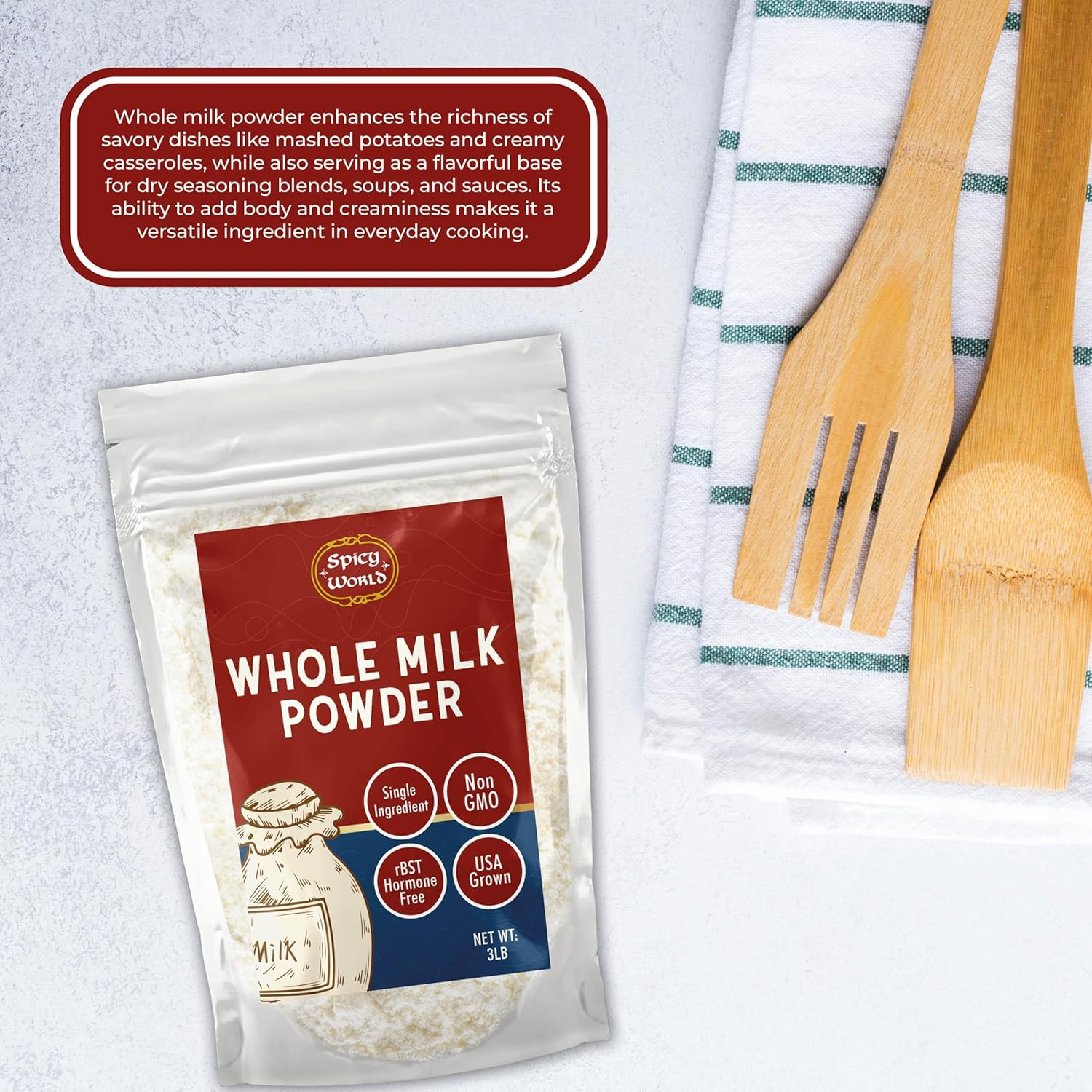 Whole Milk Powder 3 LB Bulk Bag – RBST Hormone Free, Made in USA, Non-Gmo, Premi