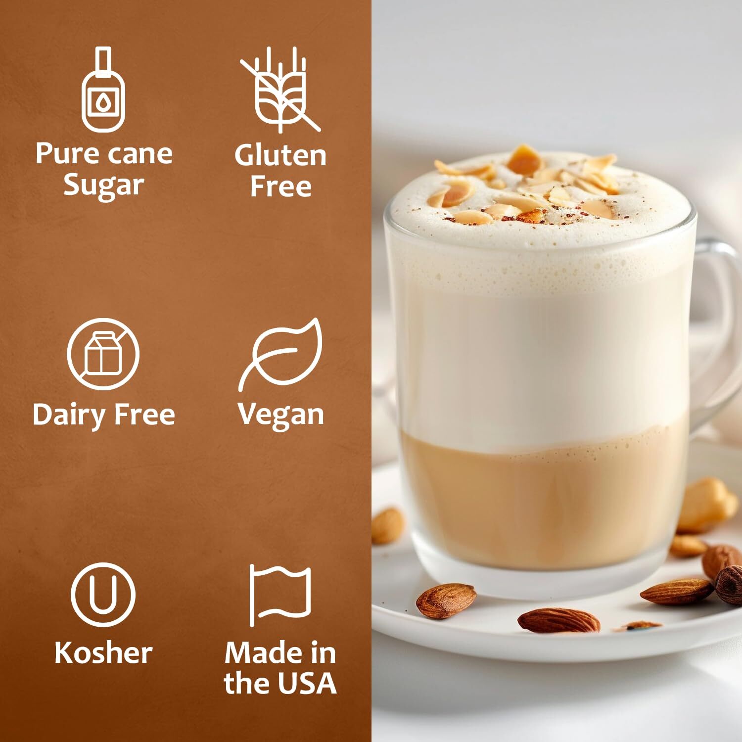 Syruvia Almond Syrup 25.4 fl oz, Kosher, Gluten-Free for Coffee, Desserts & More
