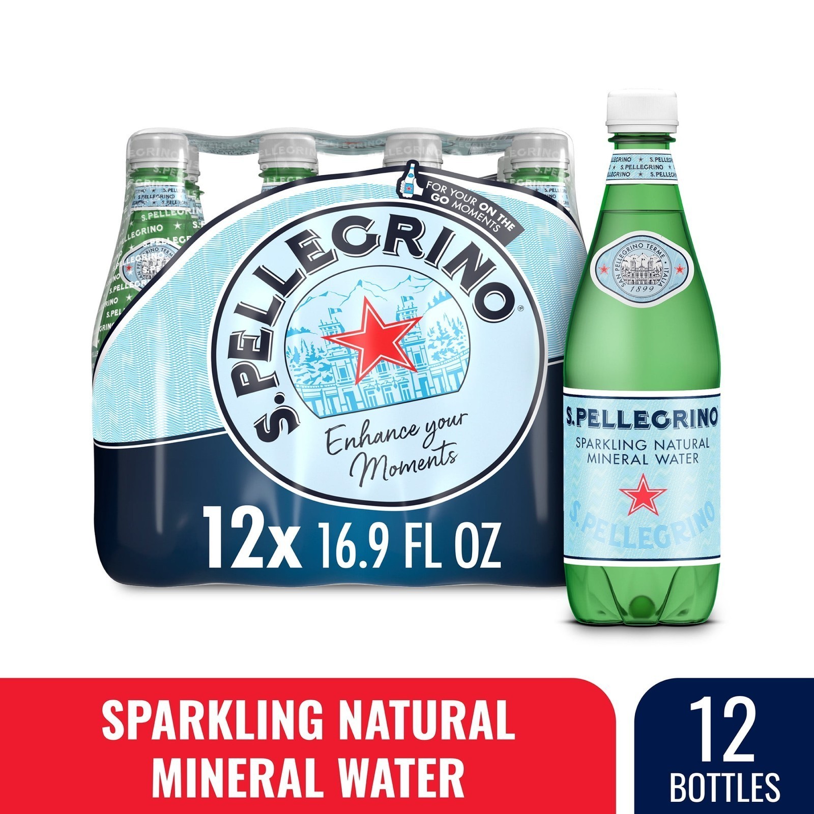 Sparkling Natural Unflavored Bottled Mineral Water, 16.9 fl oz Each, 12 Bottles