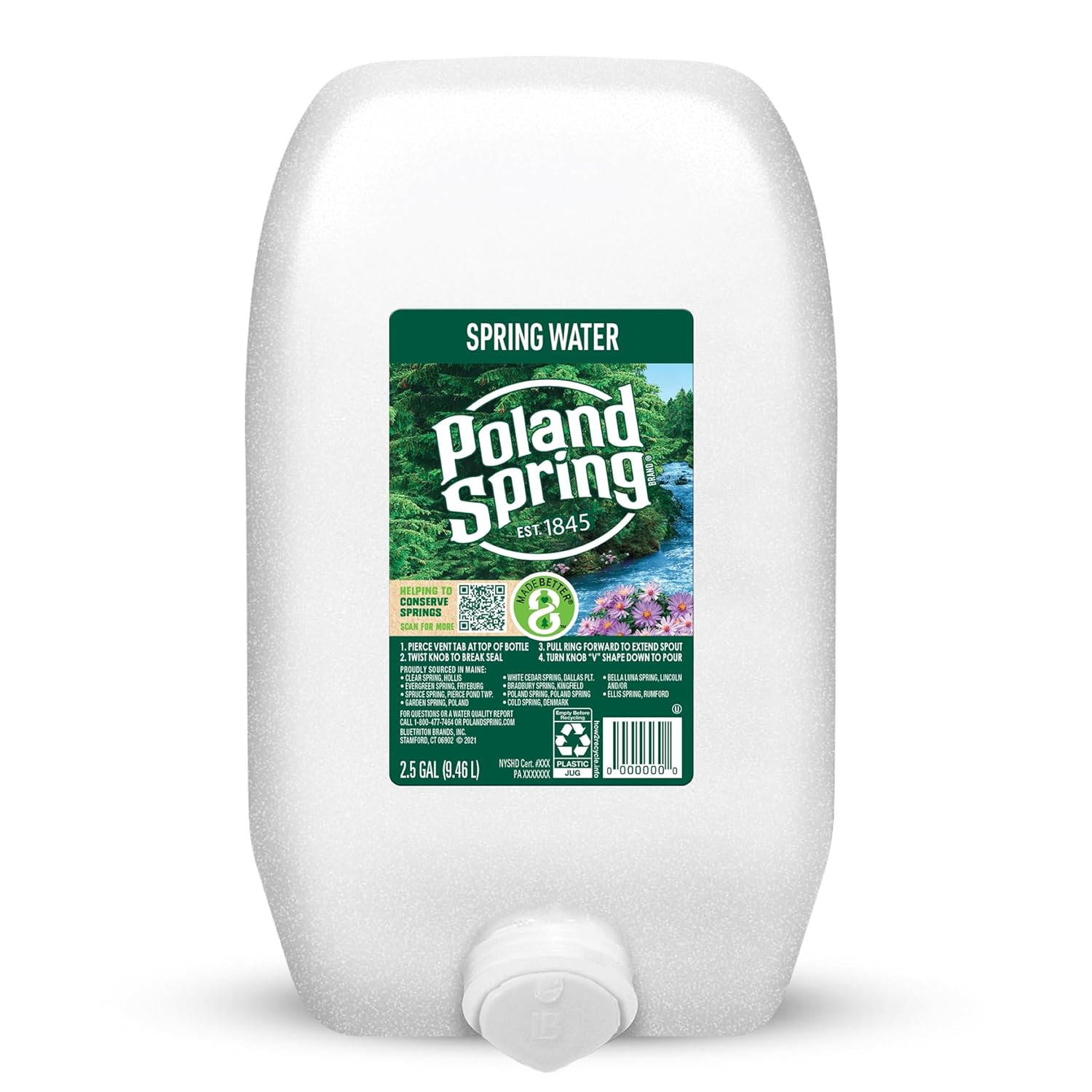 Maine Spring Water Bottles, 2.5 Gallon Jug – Still Bottled Water with Natural…