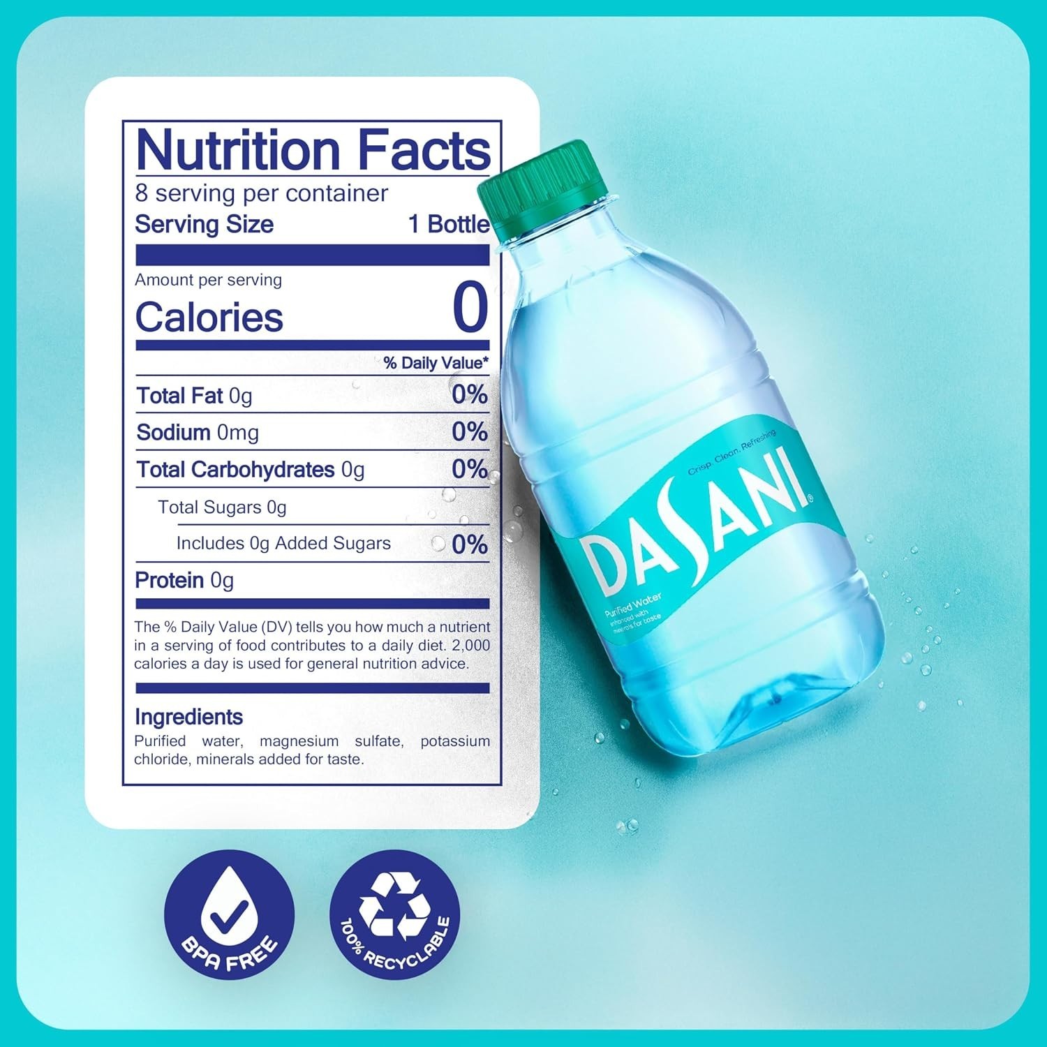 Mineral Enhanced Purified Water – 12 fl oz Pack of 8 Bottles, Eco-Friendly