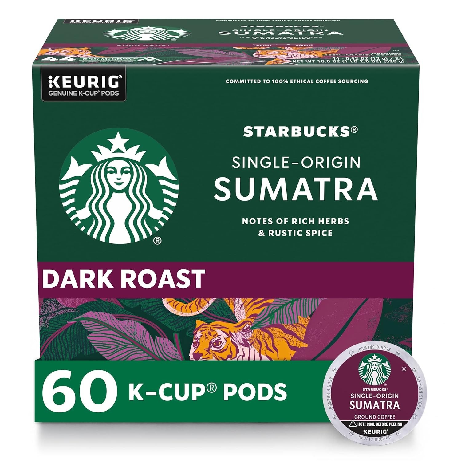 Starbucks K-Cup Coffee Pods, Dark Roast Coffee, Sumatra for Keurig Brewers 6 box
