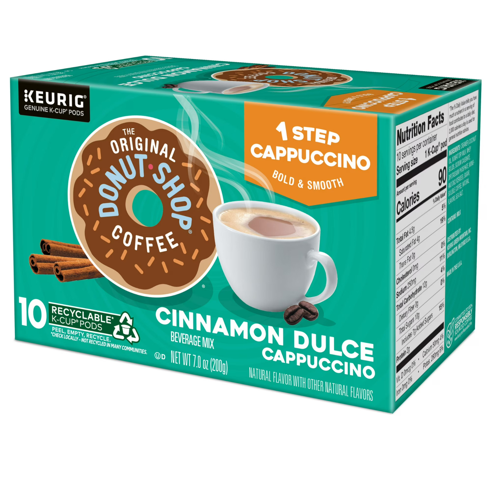 The Original Donut Shop, One Step Cinnamon Dulce Cappuccino Flavored K-Cup Coffe