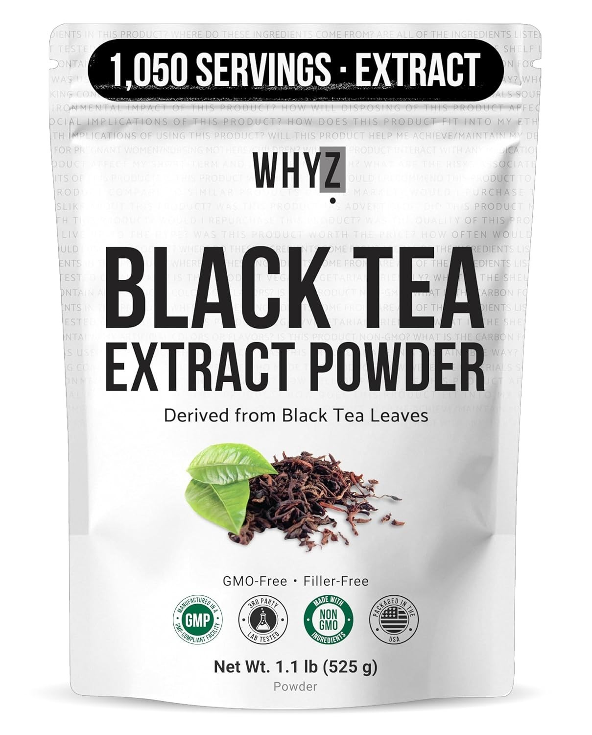 Whyz Instant Black Tea Extract Powder, Smooth Mixing, Non-GMO 525g