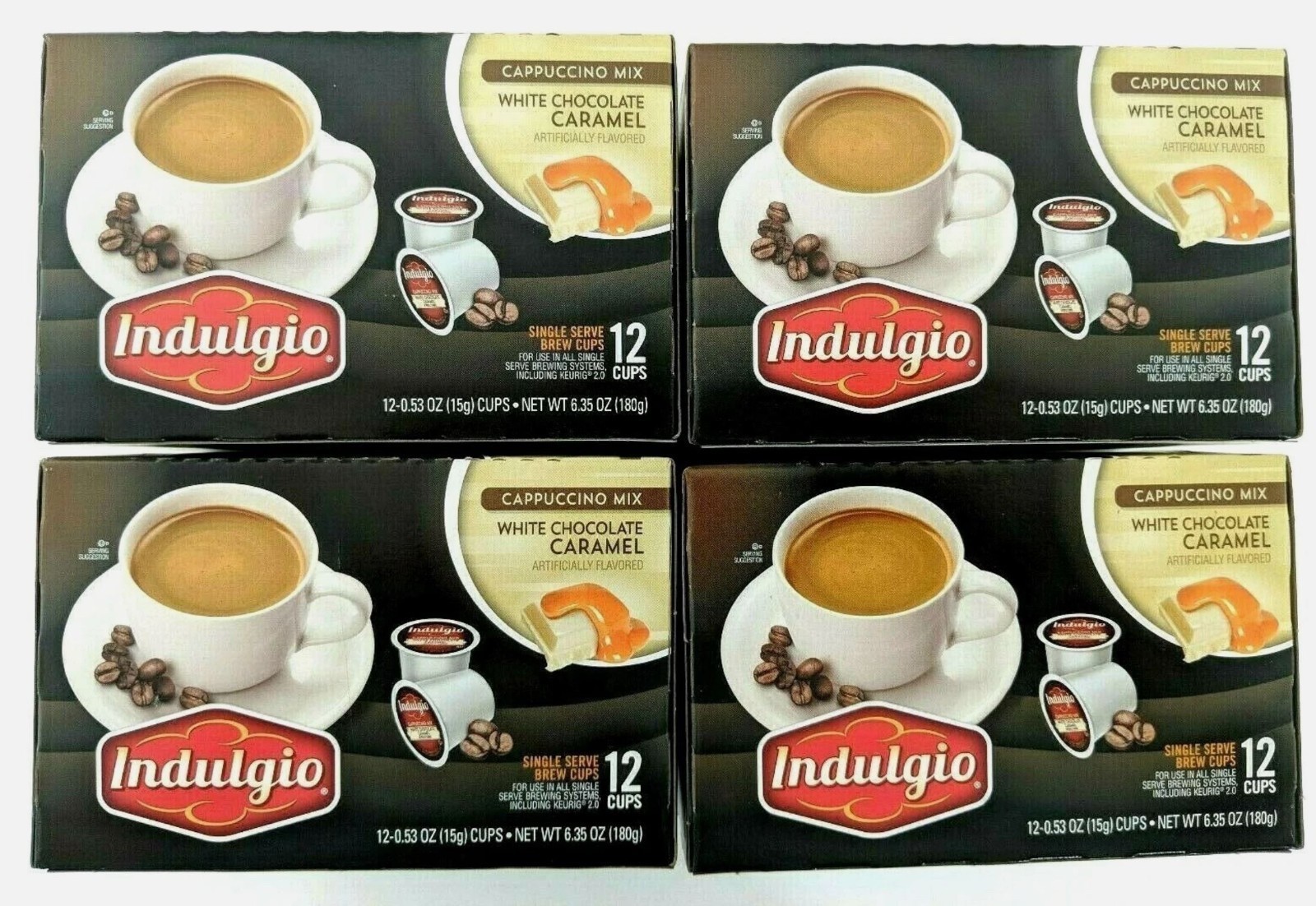 48 Indulgio White Chocolate Caramel Cappuccino K-cups (4 Boxes X 12) Keurig