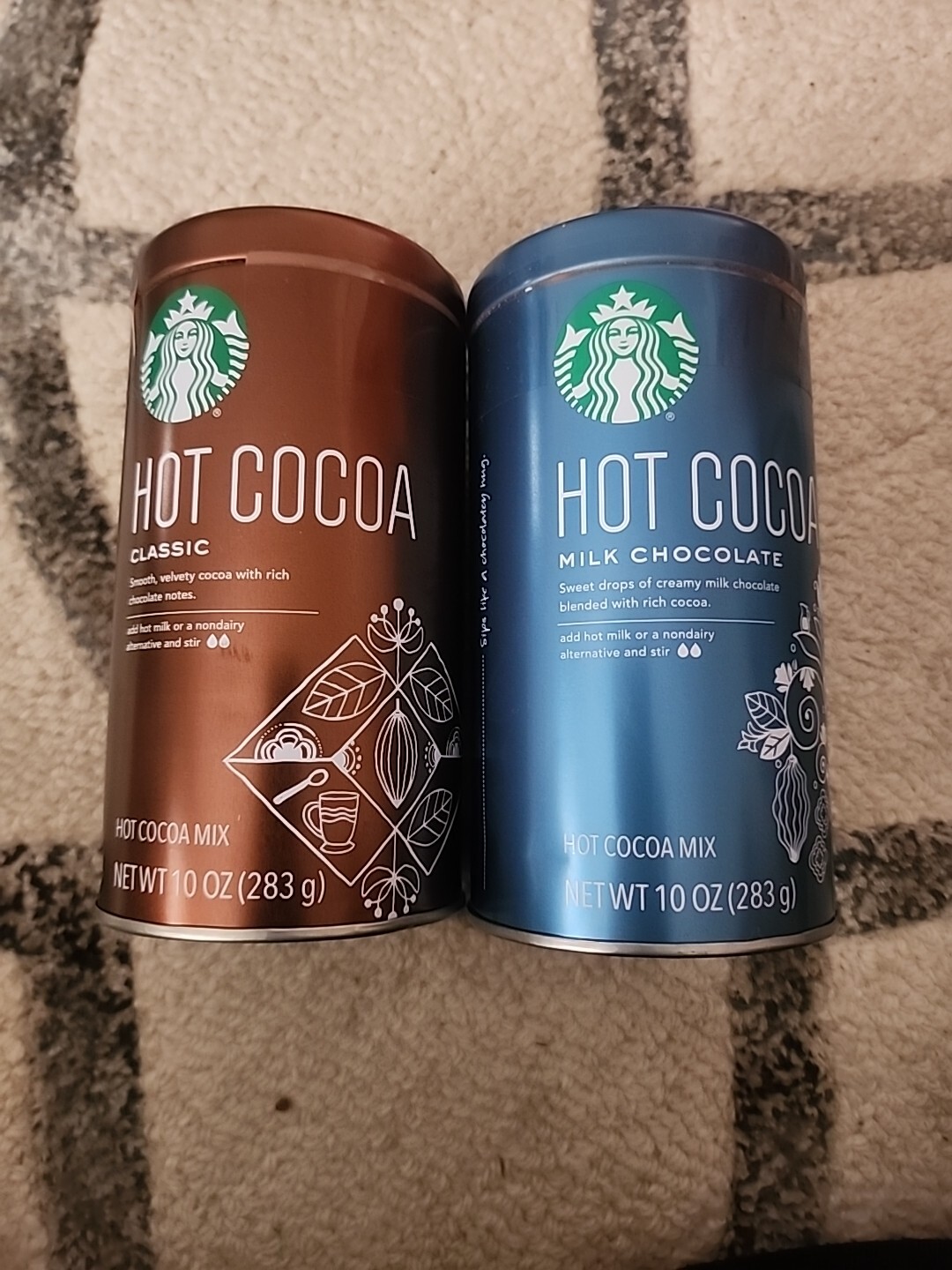 Starbucks Classic And Milk Chocolate Hot Cocoa Mix Two 10 Ounce Tins Exp 7/3/26