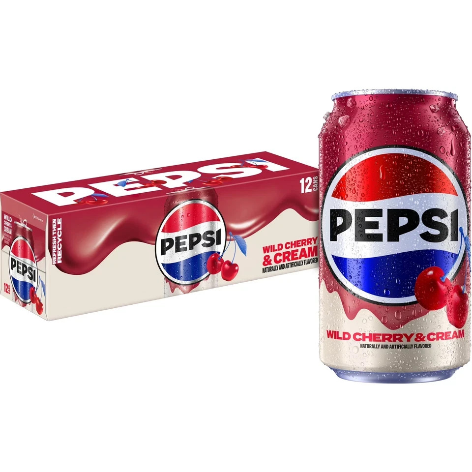 Pepsi Cola Wild Cherry & Cream Soda, 12 Pack of 12 fl oz Cans
