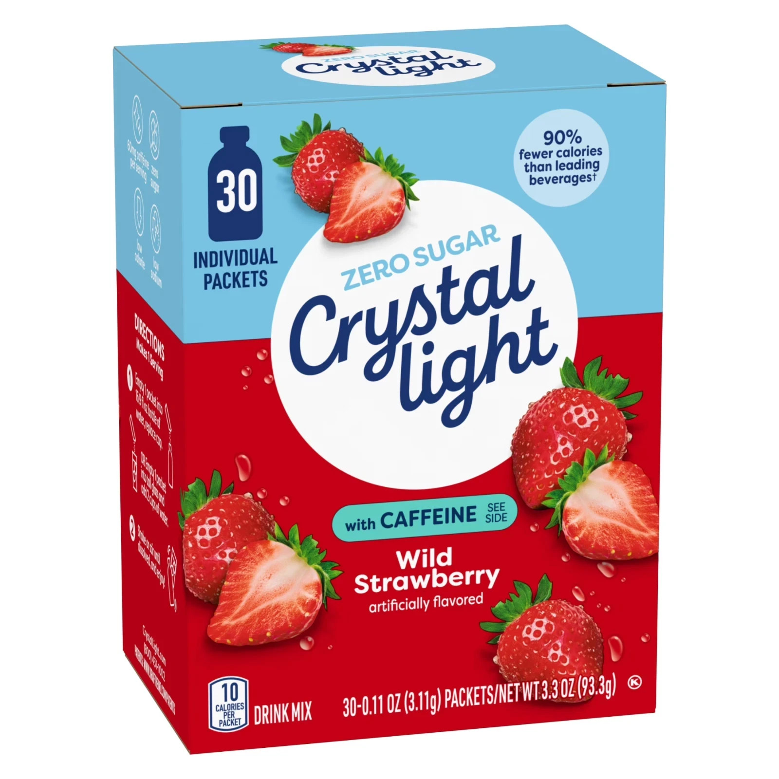 Crystal Light Wild Strawberry Sugar Free Drink Mix Singles with Caffeine, 30 ct