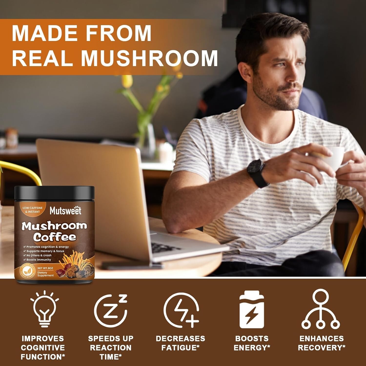 227g Mushroom Instant Coffee 57 Servings 12 Mushroom Superfood Blend Complex
