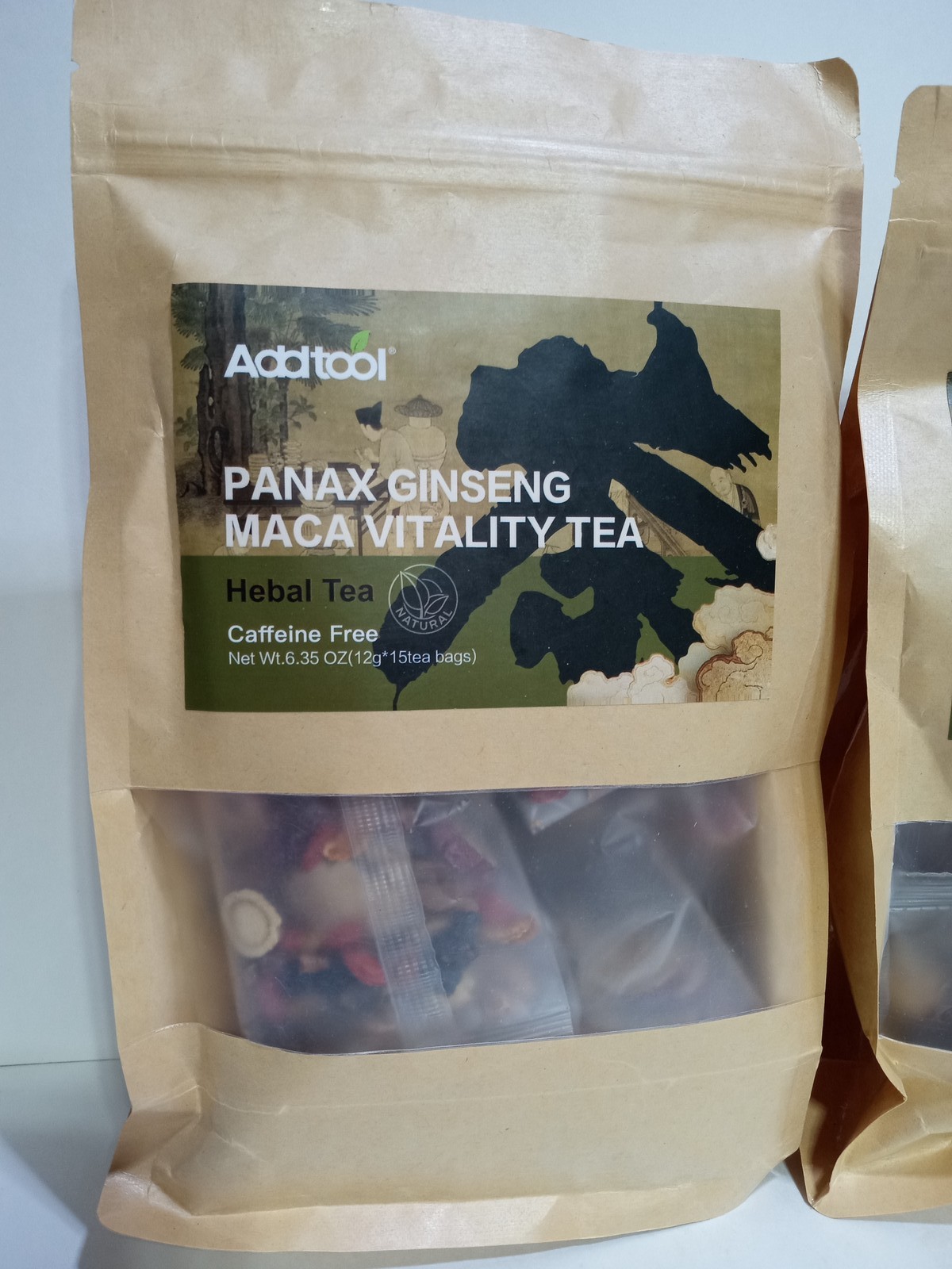 Addtool Panax Ginseng Maca Vitality Herbal Tea Caffeine Free 15 Tea Bags 6.35oz