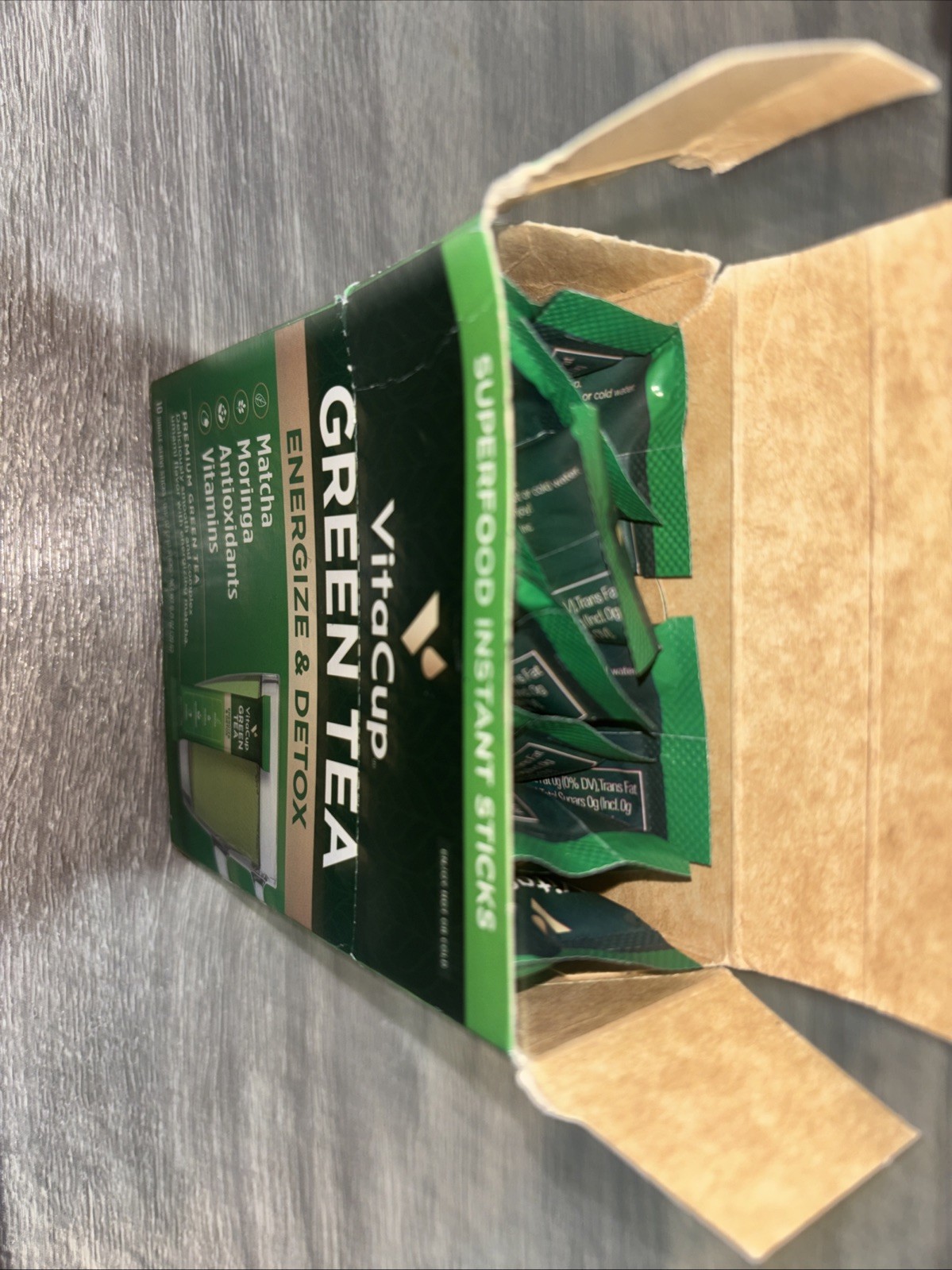 VitaCup Green Tea Instant Sticks Matcha Moringa Energy Detox 10 Pack BB 1/2027