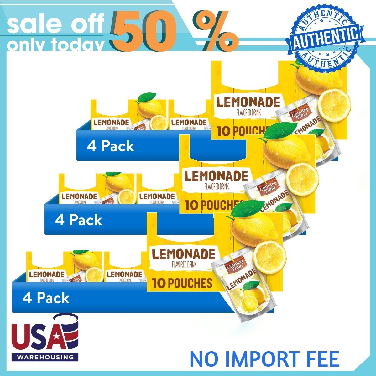 (12 pack) Country Time Ready to Drink Flavored Drink, 10 Pouches, for School Lun