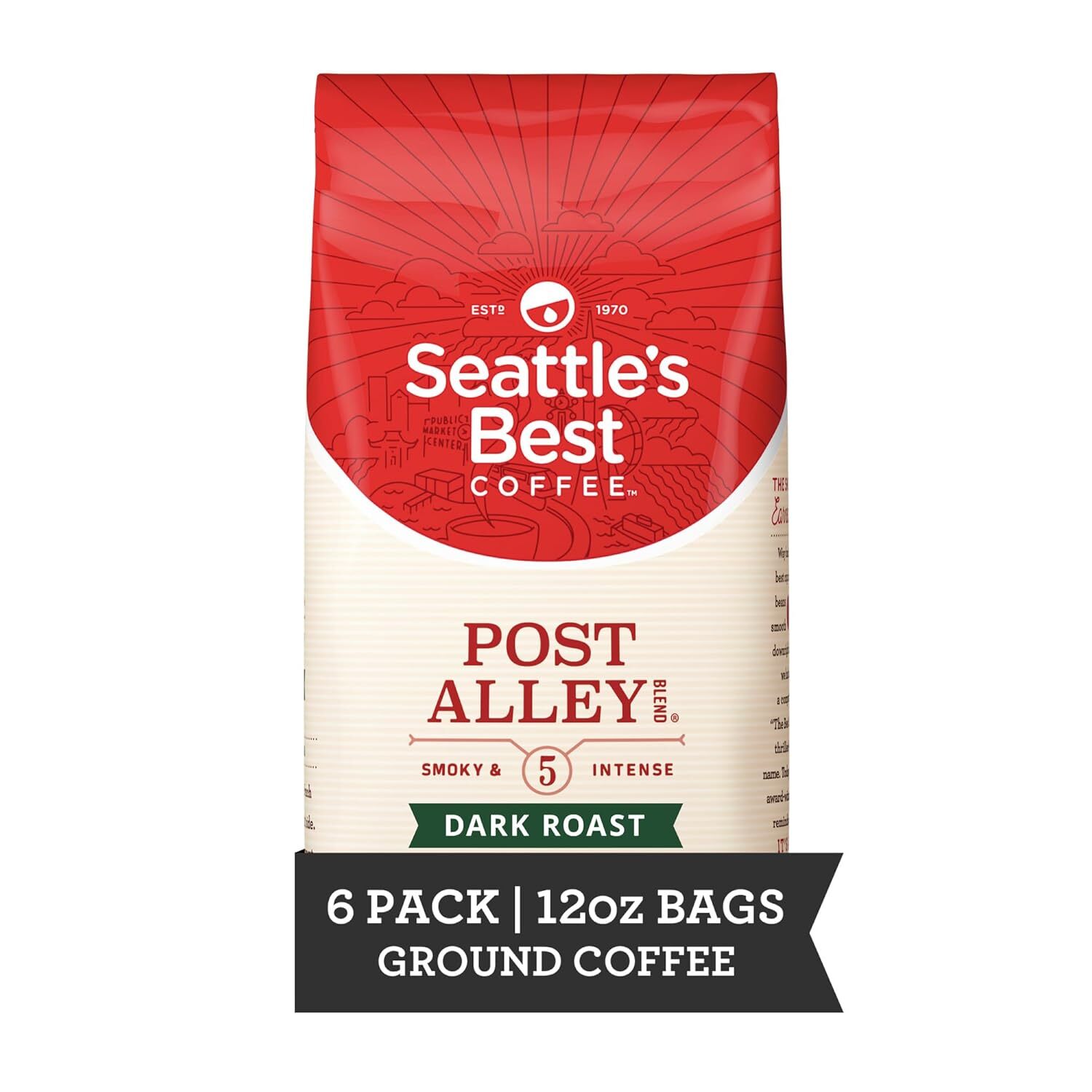 Seattle’s Best Coffee Post Alley Blend Dark Roast Ground 12 Ounce Pack of 6