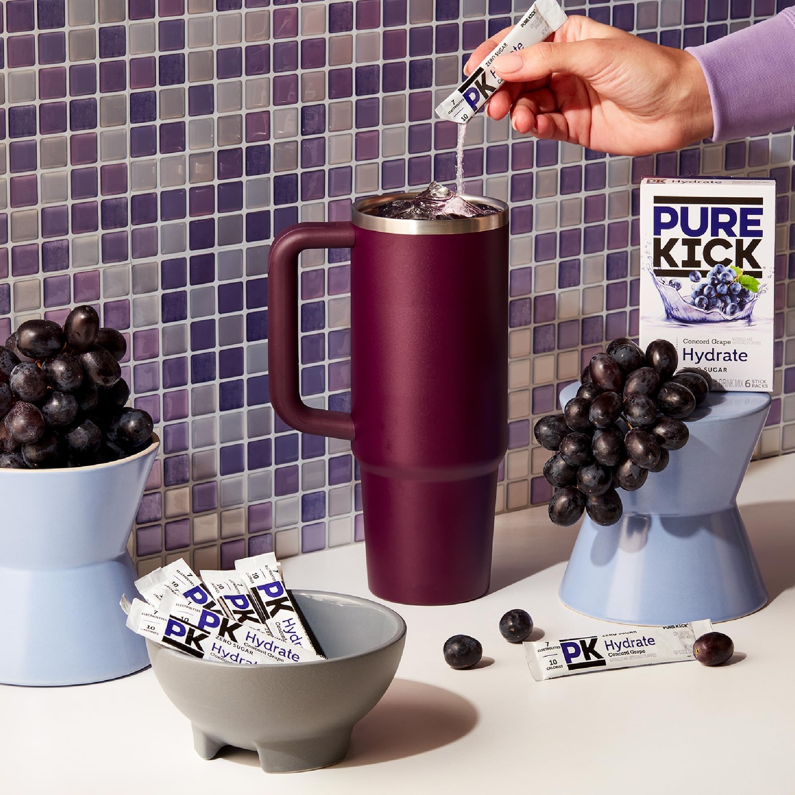 PURE KICK Hydration Singles to Go Drink Mix, Concord Grape, Includes 12 Boxes…