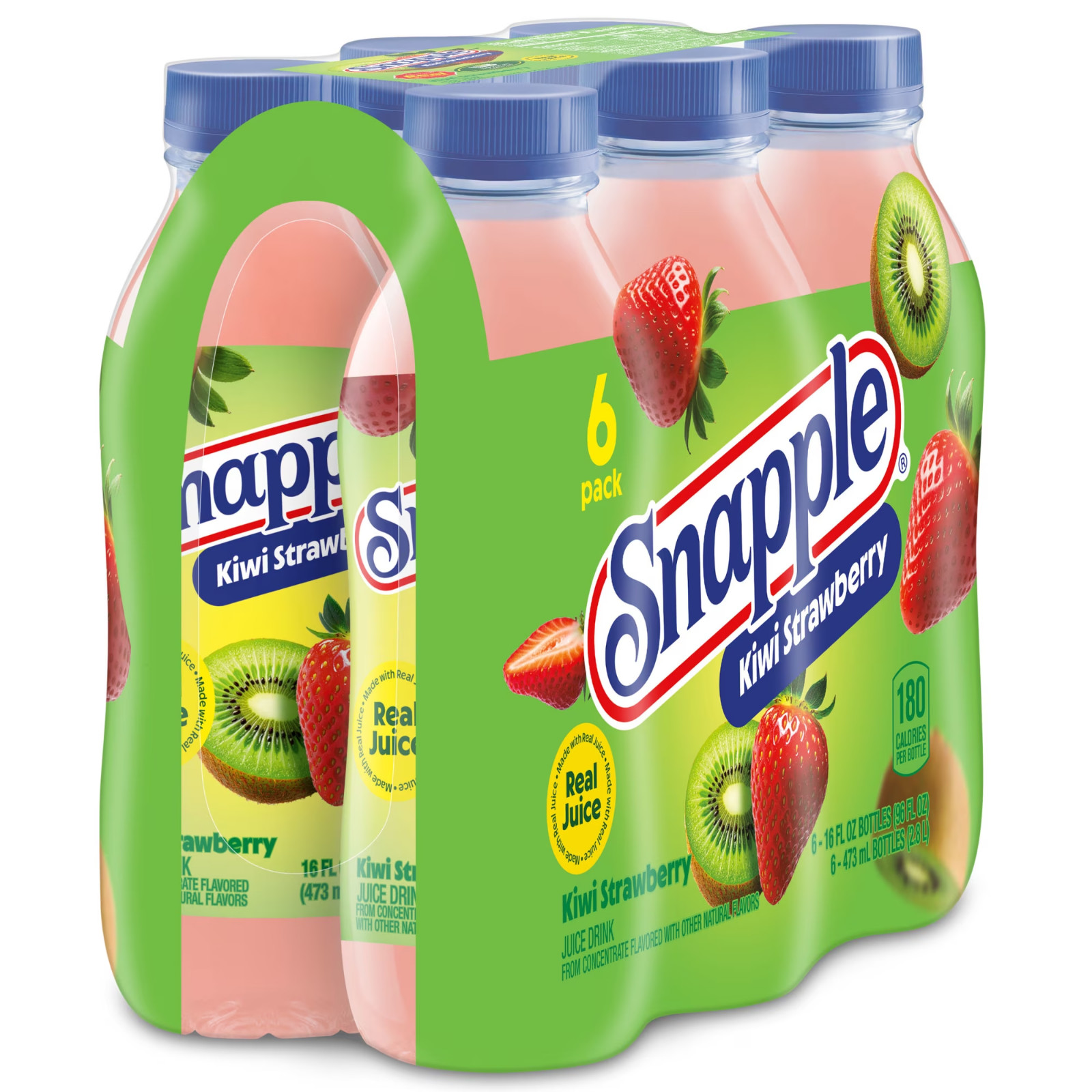 (2 pack) Snapple Kiwi Strawberry Juice Drink, 16 fl oz, 6 Count Bottle.