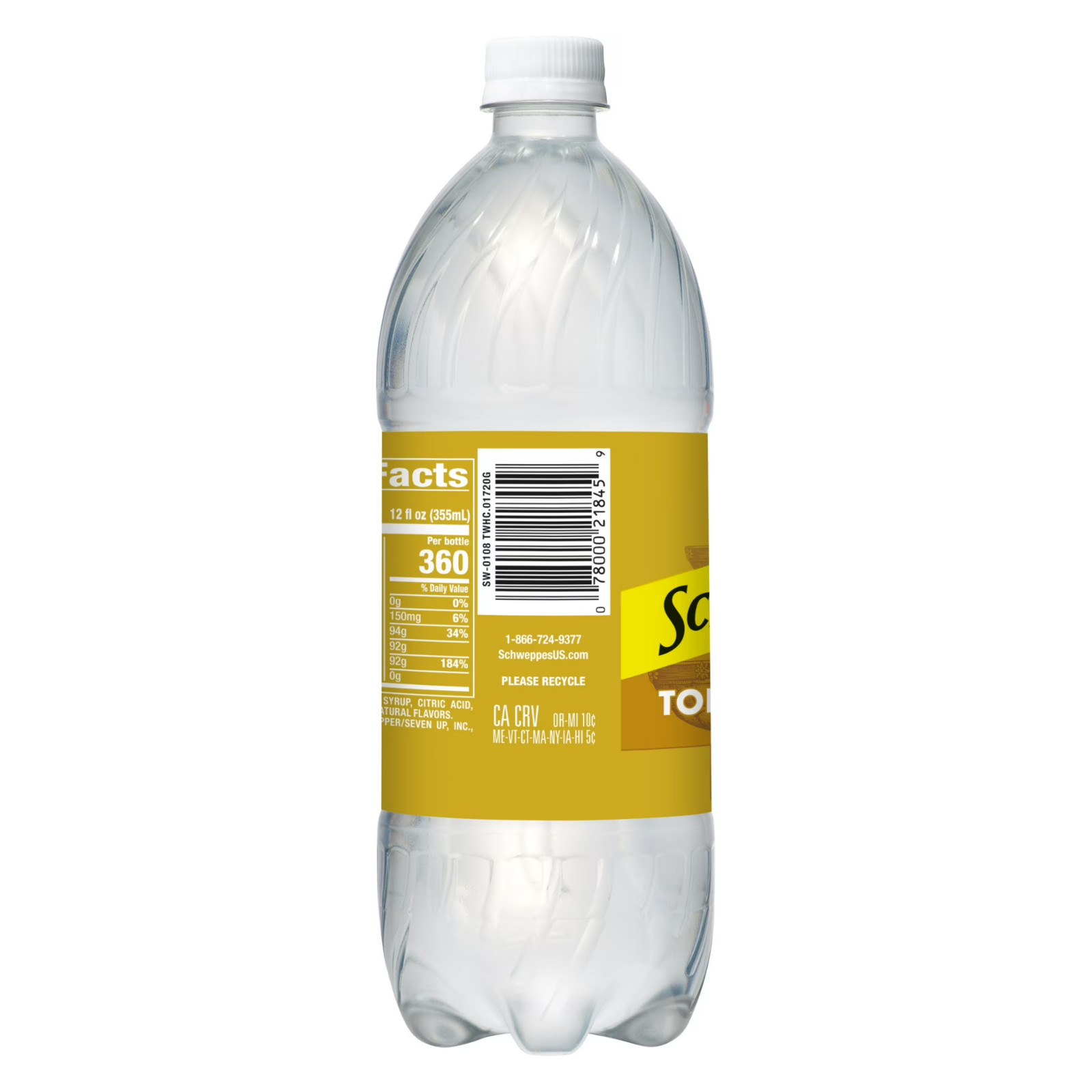 Schweppes Caffeine Free Tonic Water 1L Bottle, Zero Caffeine Mixer Drink 1 Liter