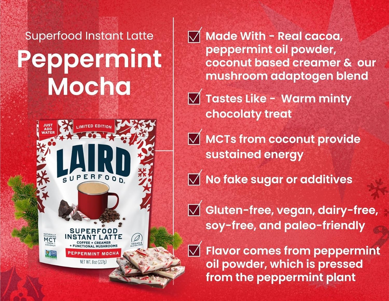 Laird Peppermint Mocha Latte Coffee Chaga Lion Mane Cordycep Maitake Mushroom