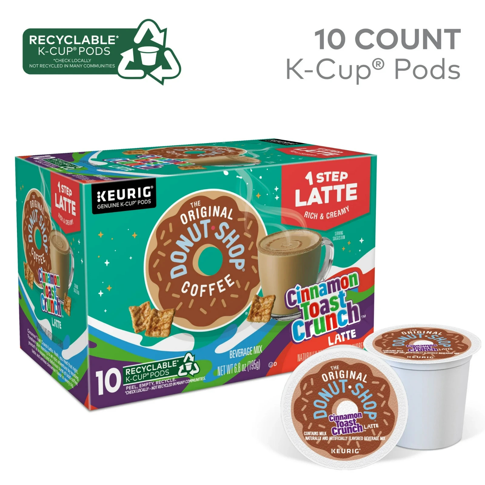 The Original Donut Shop, One Step Cinnamon Toast Crunch Latte K-Cup Coffee Pods,