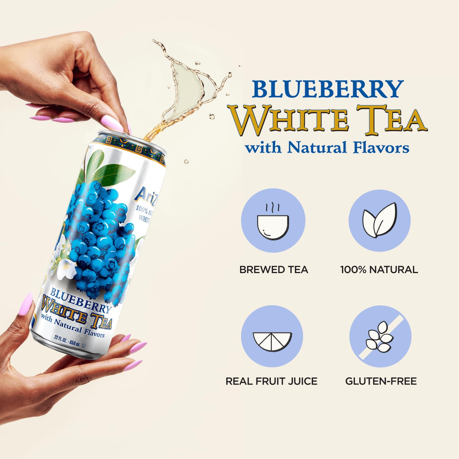 AriZona Blueberry White Tea – Big Can, 22 Fl Oz (Pack 22 of 12)