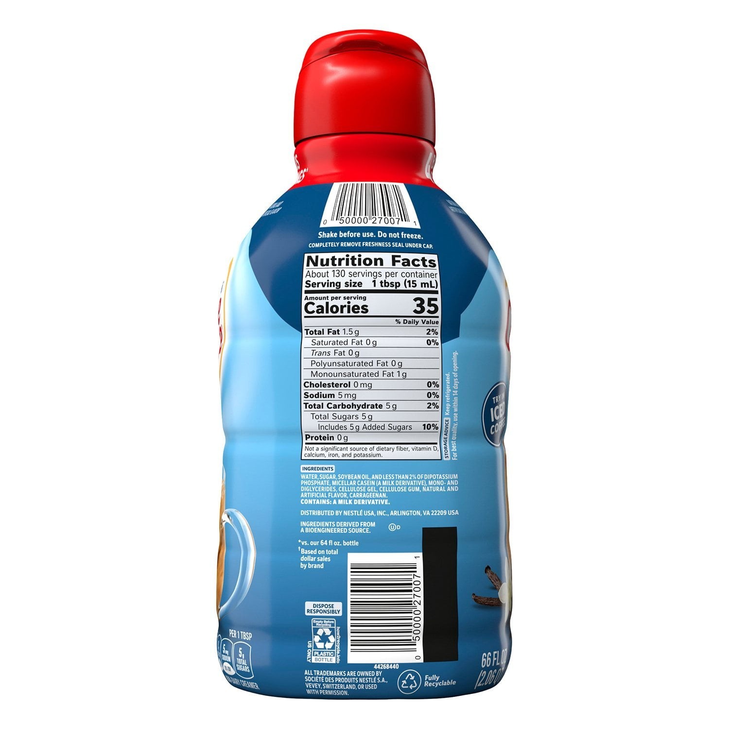 Nestle Coffee mate Liquid Non-Dairy Refrigerated Coffee Creamer, French Vanilla.