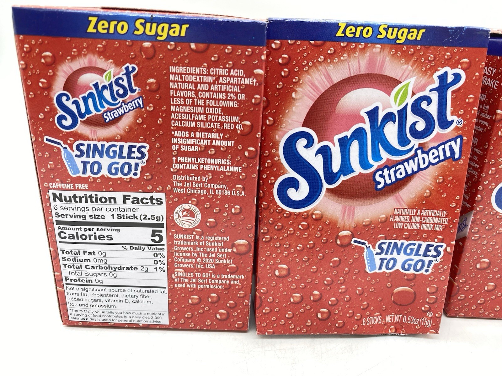 Sunkist Soda Singles To Go Drink Mix Strawberry 18 Boxes with 6 Packets Each