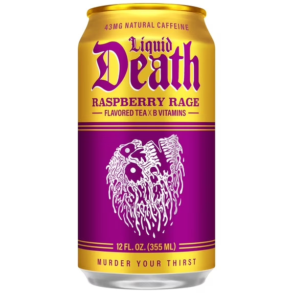 Liquid Death Raspberry Rage Iced Tea 6-Pack 12oz Cans Less Sugar Caffeinated